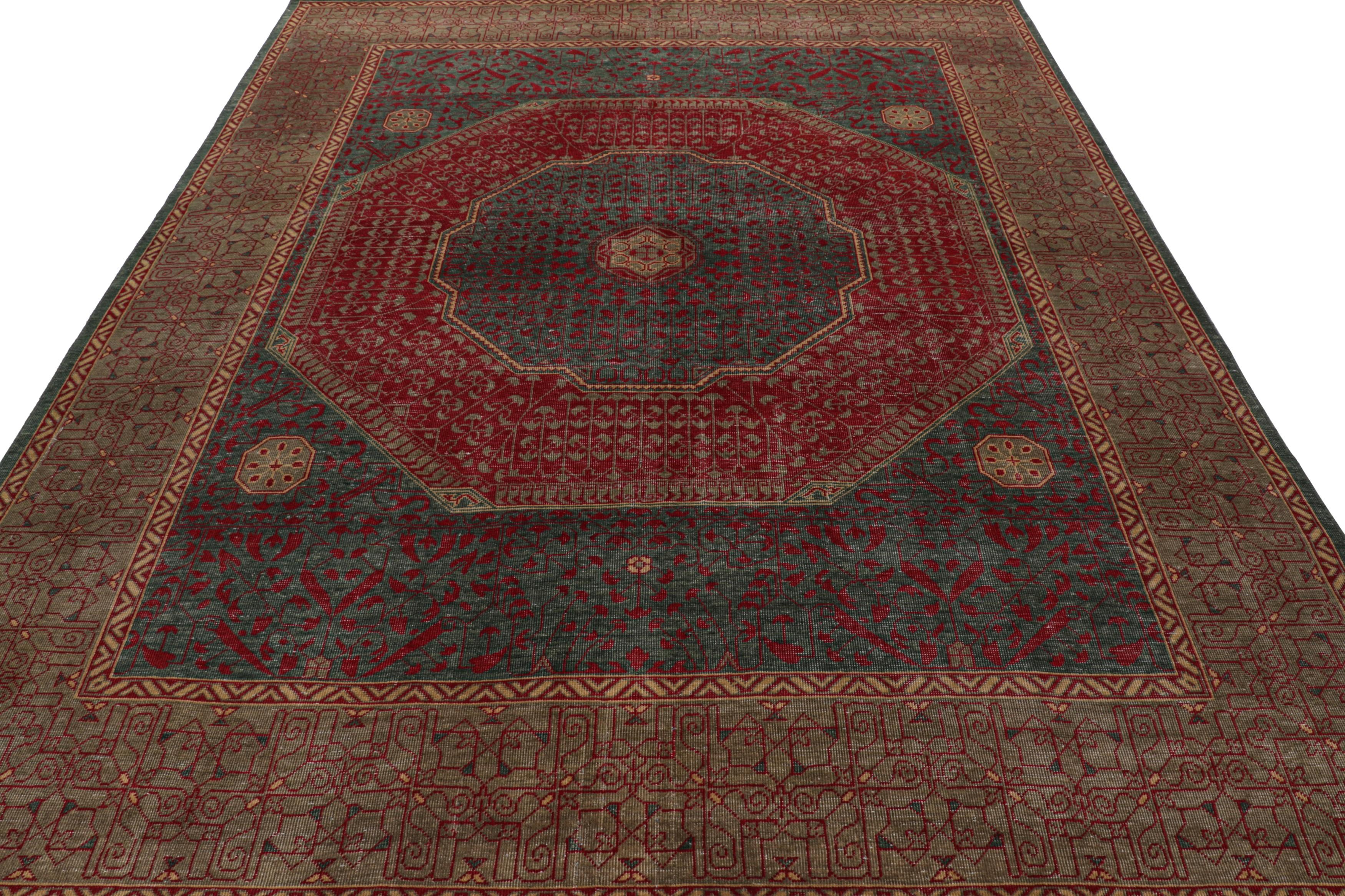 Hand-Woven Rug & Kilim’s Mogul Style Rug in Teal and Red Medallion and Floral Patterns For Sale