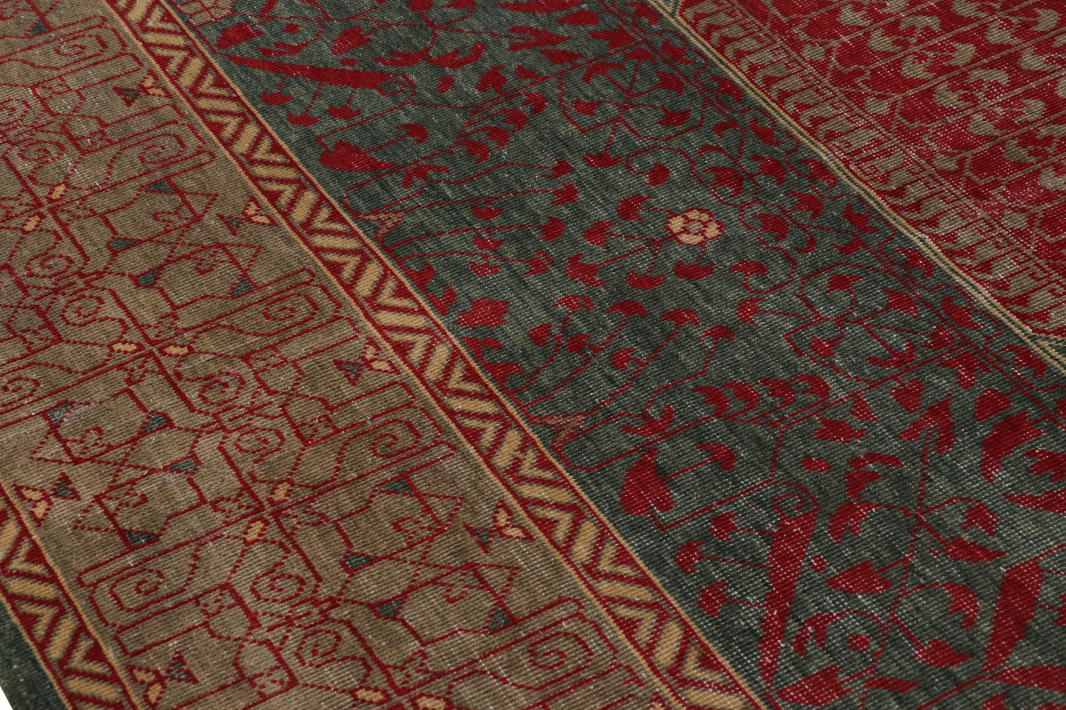 Contemporary Rug & Kilim’s Mogul Style Rug in Teal and Red Medallion and Floral Patterns For Sale
