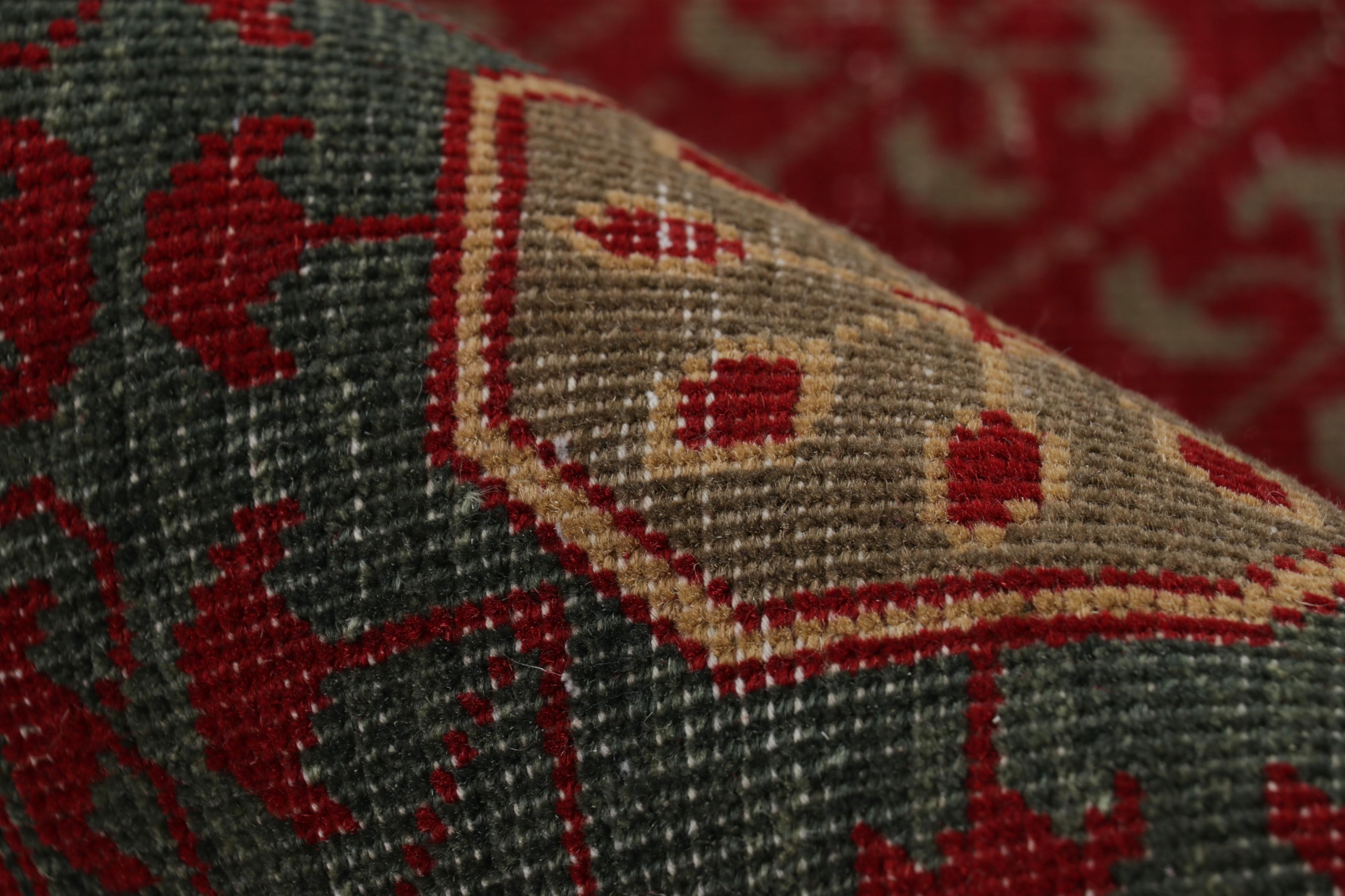 Wool Rug & Kilim’s Mogul Style Rug in Teal and Red Medallion and Floral Patterns For Sale