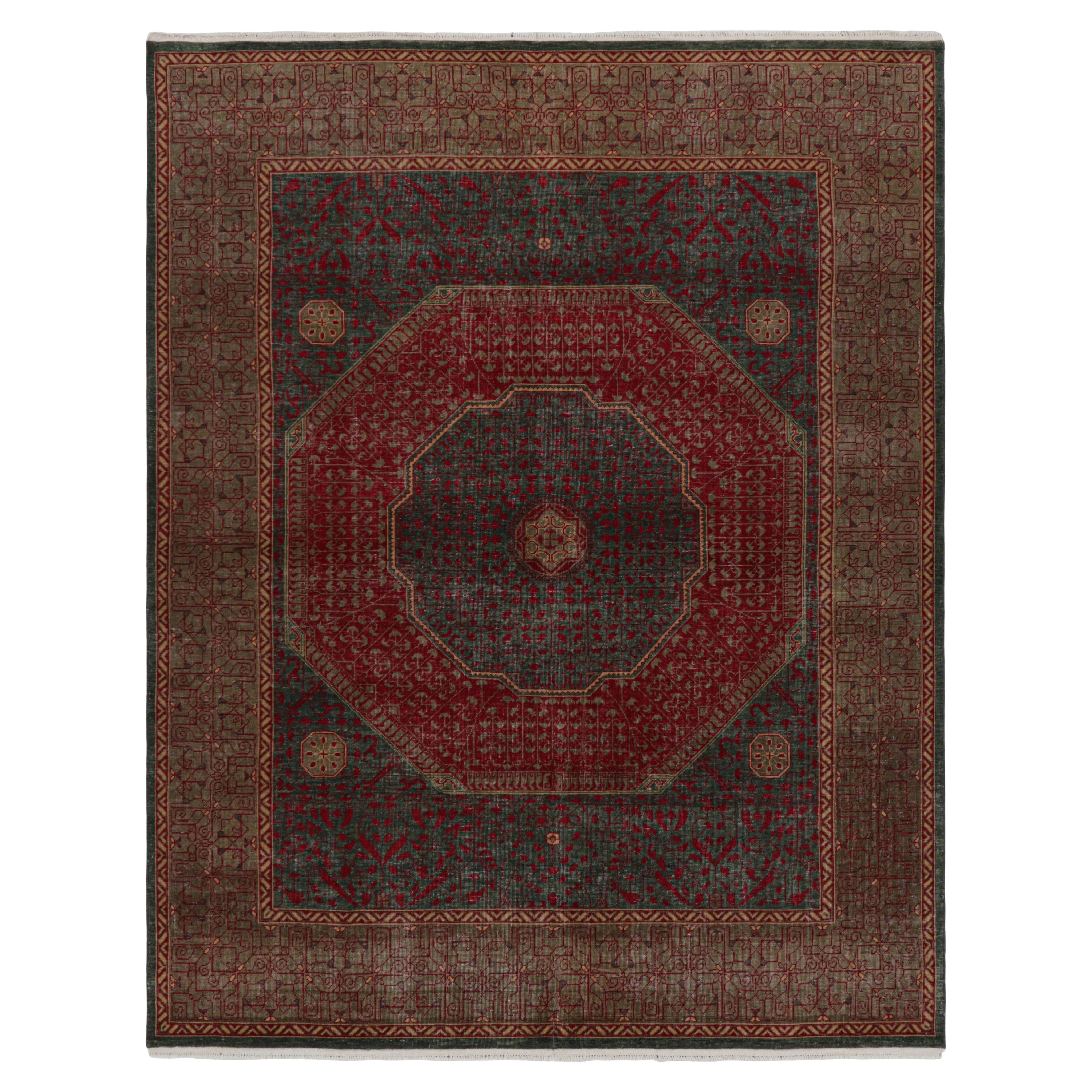 Rug & Kilim’s Mogul Style Rug in Teal and Red Medallion and Floral Patterns For Sale
