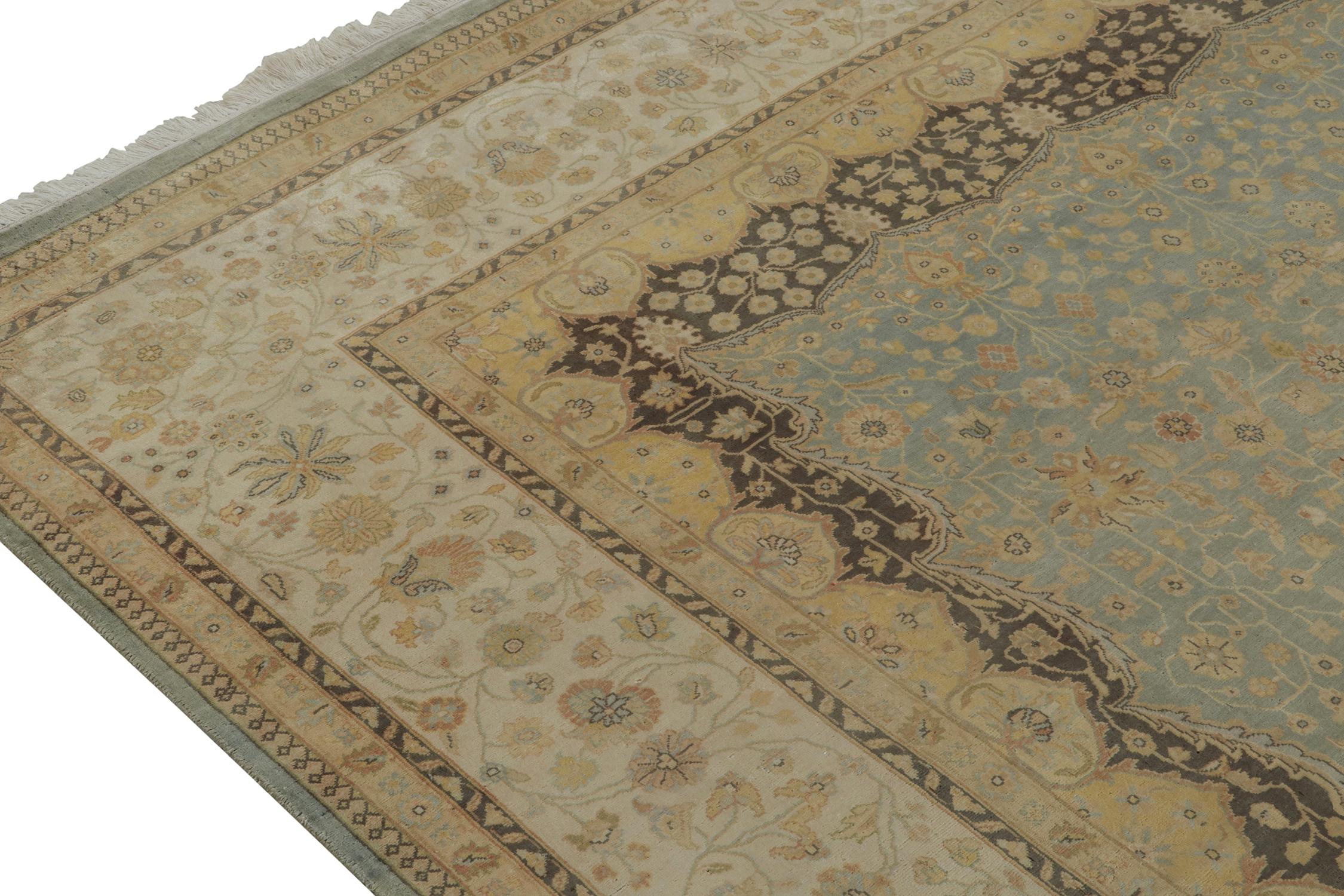 Rug & Kilim’s Mohtasham Style Rug in Blue with Gold Medallion and Beige Florals In New Condition For Sale In Long Island City, NY