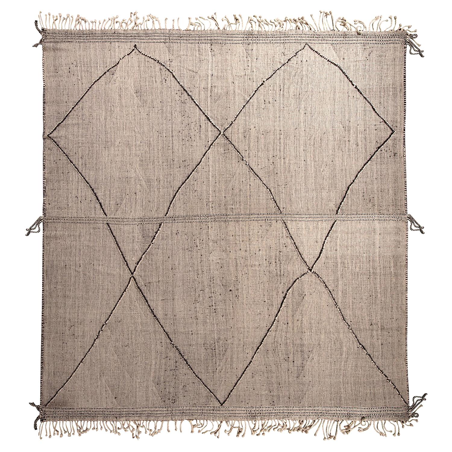 Rug & Kilim’s Moroccan Berber Style Geometric White and Black Wool Rug For Sale