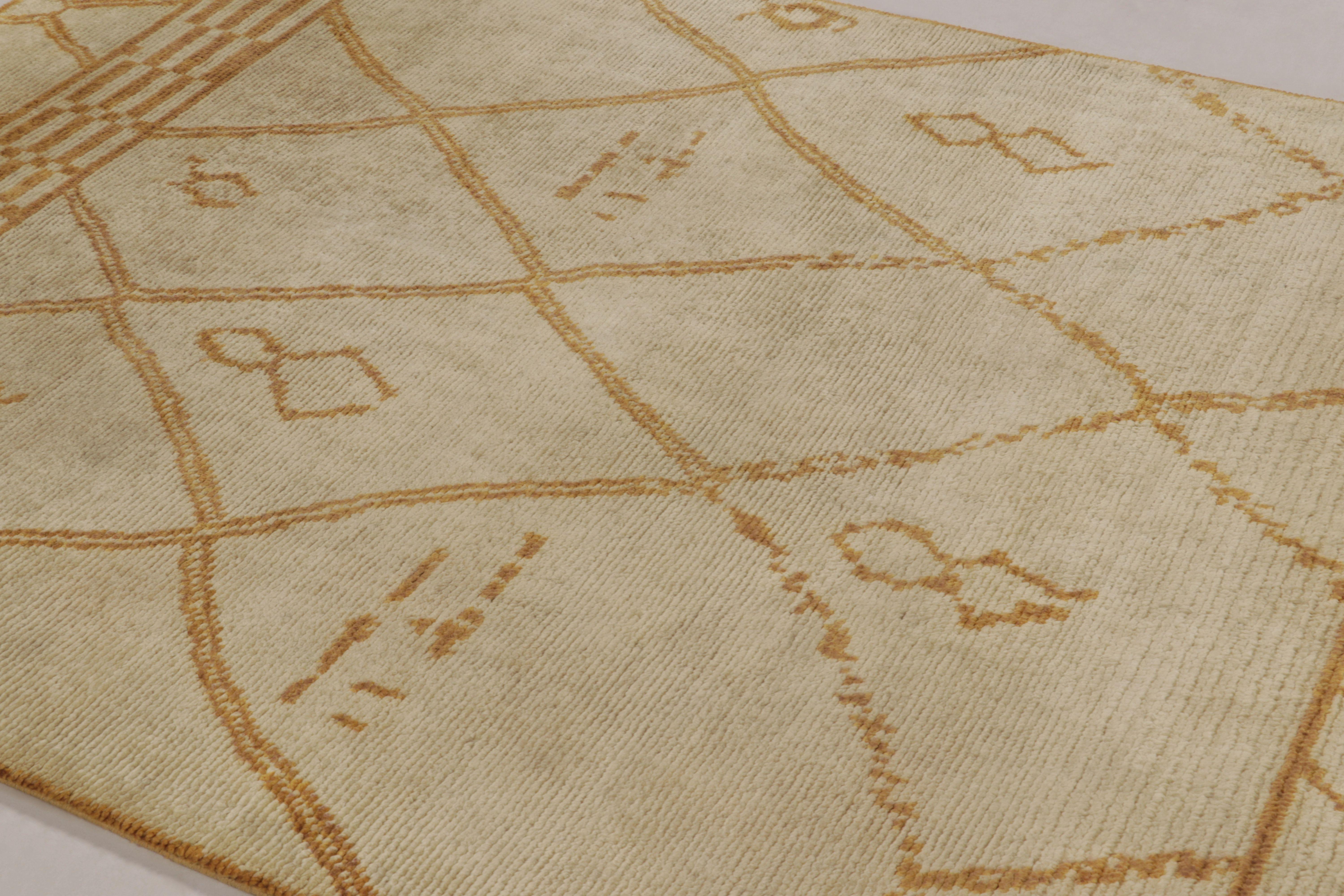 Indian Rug & Kilim’s Moroccan-Inspired Rug, Beige with Primitivist Geometry in Rust For Sale