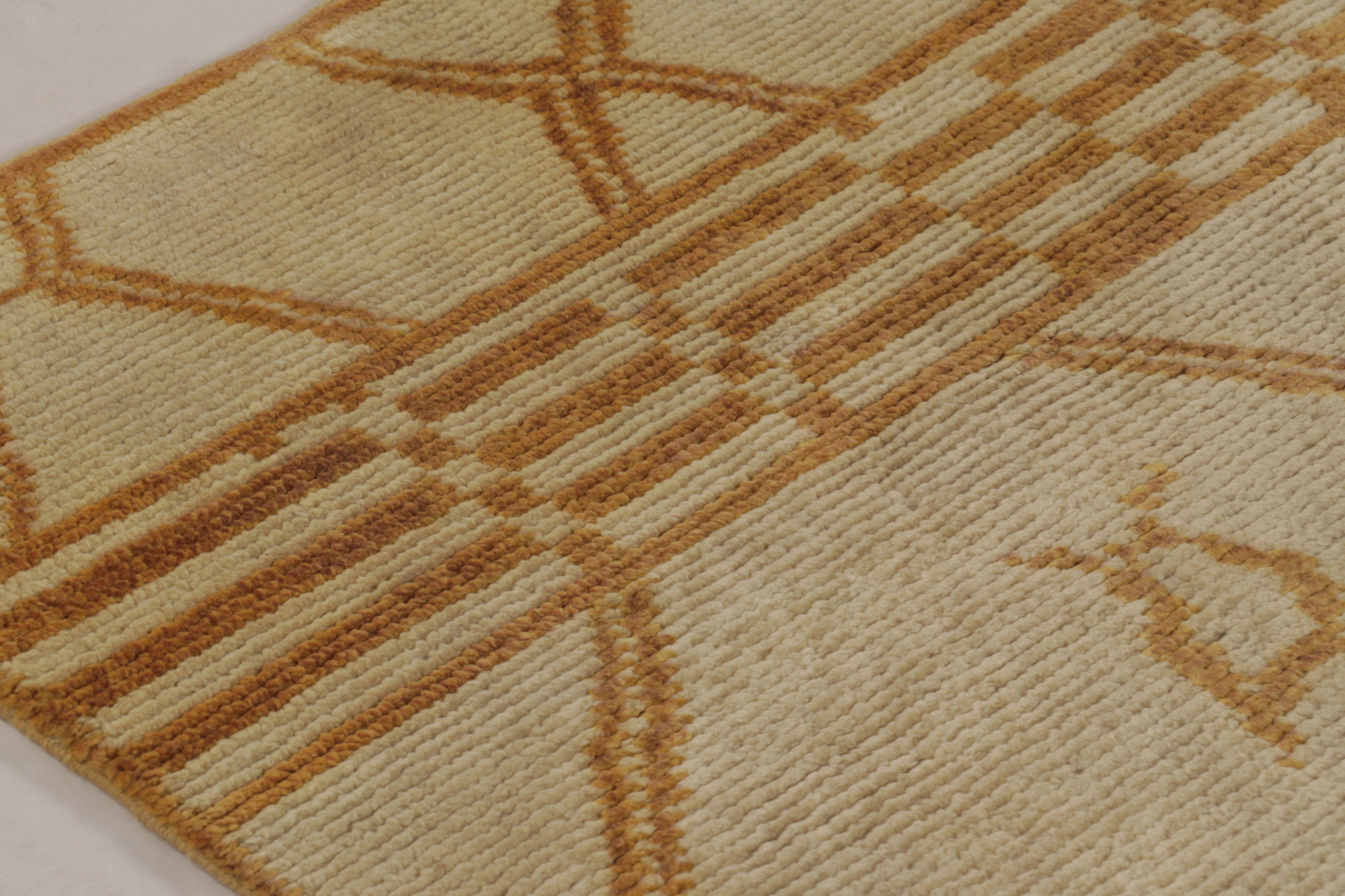 Hand-Knotted Rug & Kilim’s Moroccan-Inspired Rug, Beige with Primitivist Geometry in Rust For Sale