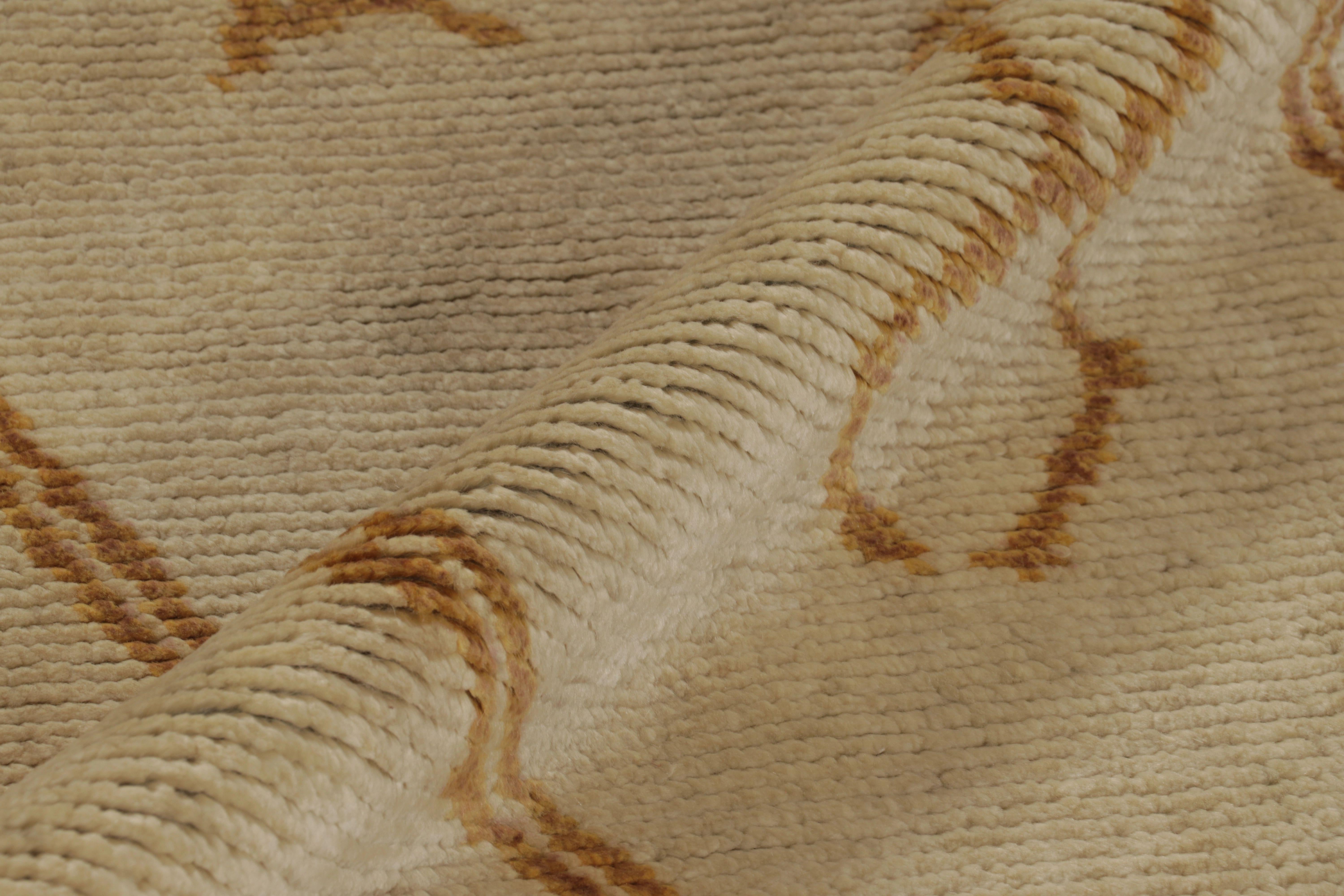 Contemporary Rug & Kilim’s Moroccan-Inspired Rug, Beige with Primitivist Geometry in Rust For Sale