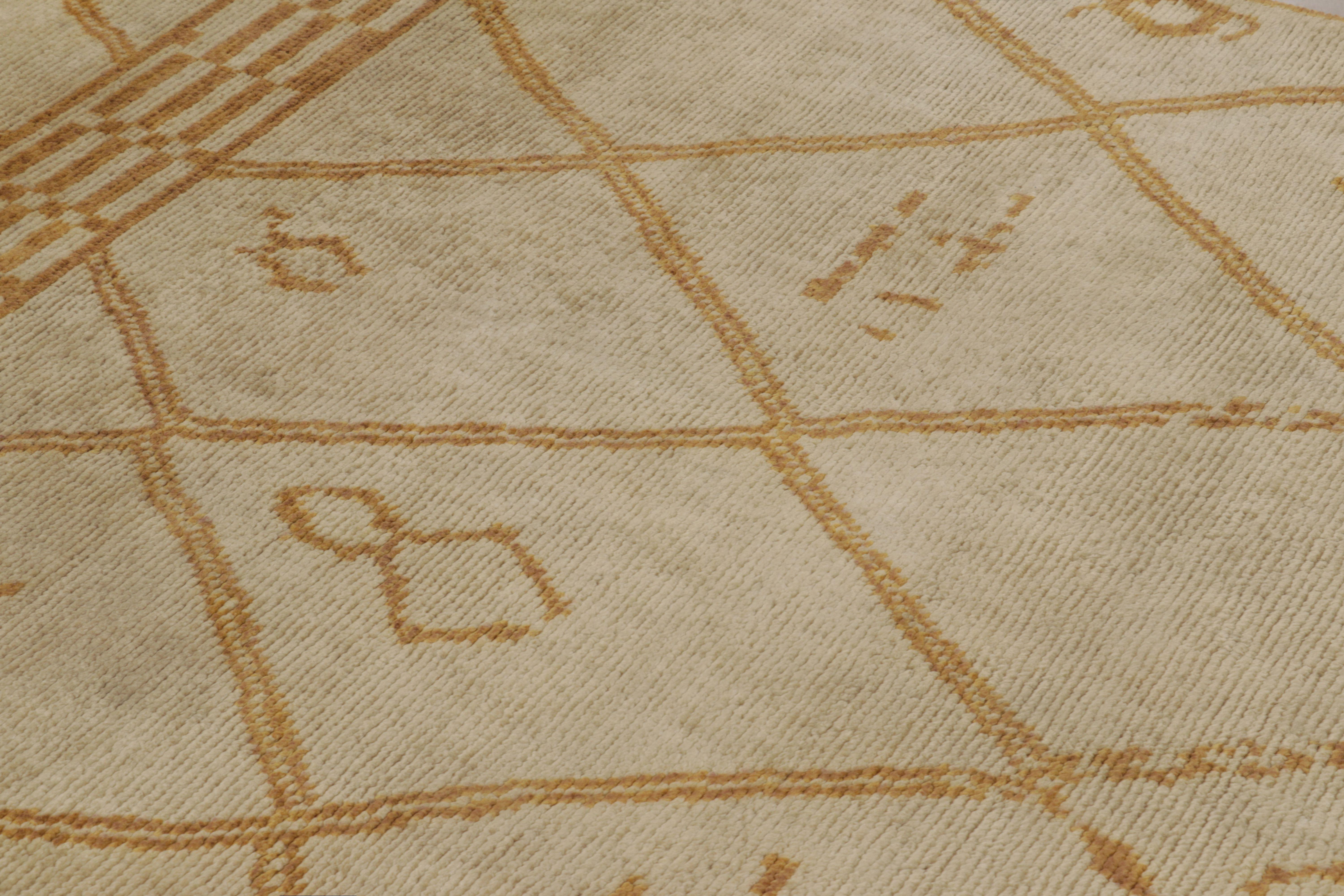 Wool Rug & Kilim’s Moroccan-Inspired Rug, Beige with Primitivist Geometry in Rust For Sale