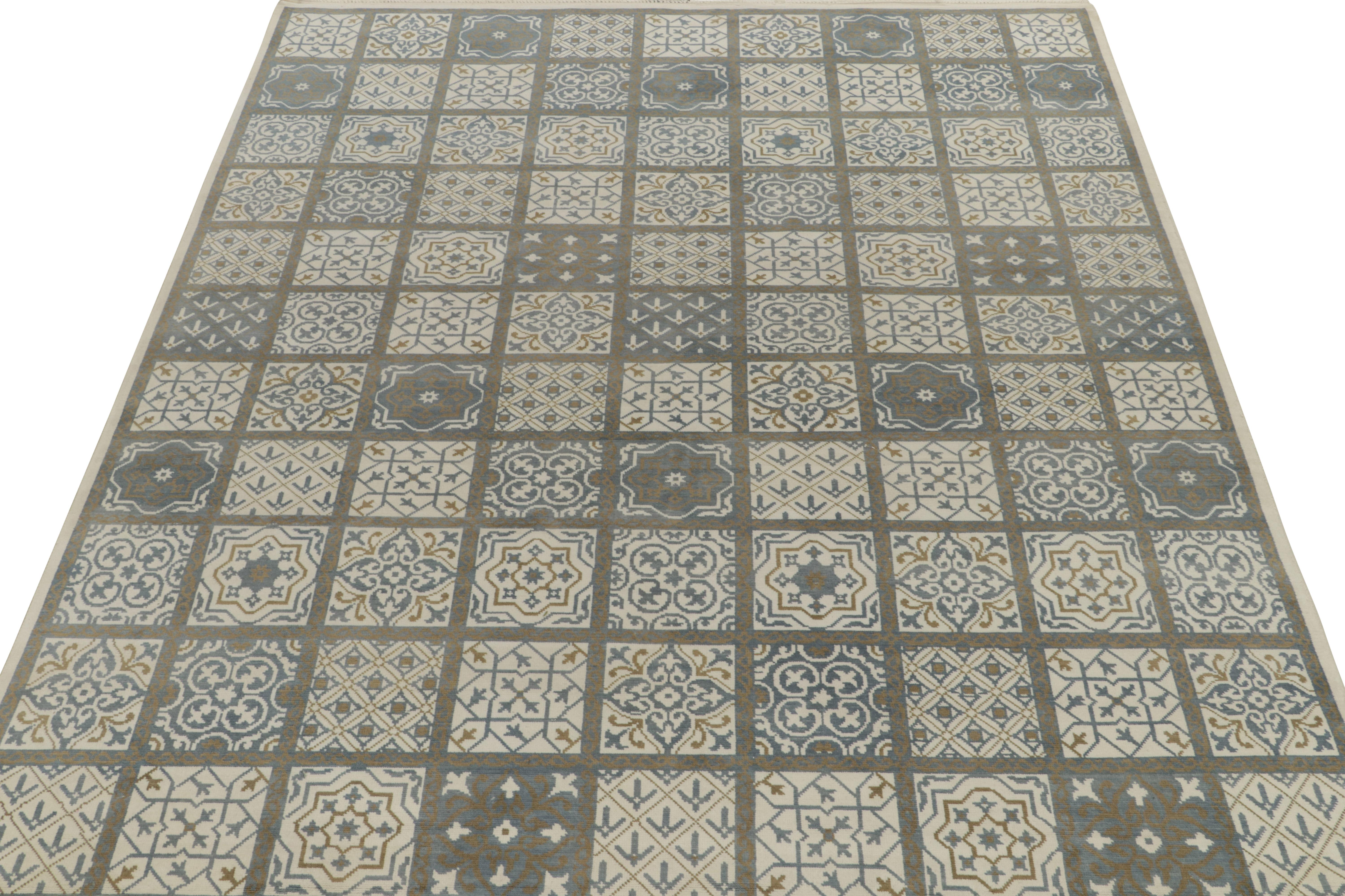 Alfombra inspirada en Marruecos de Rug & Kilim con medallones tribales blancos y azules Tribal en venta