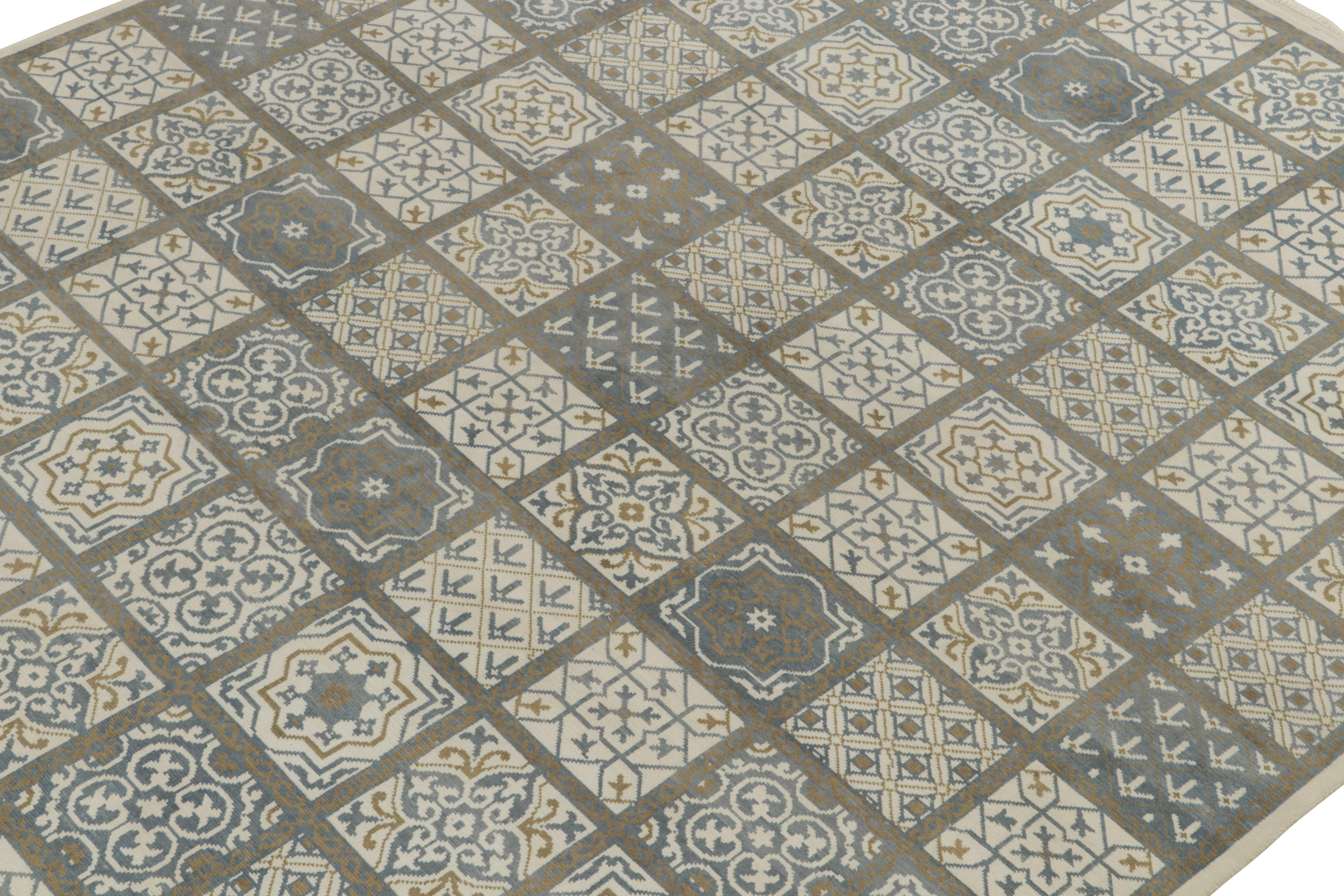 Hand-Knotted Rug & Kilim’s Moroccan-Inspired Rug in White and Blue Tribal Medallions For Sale