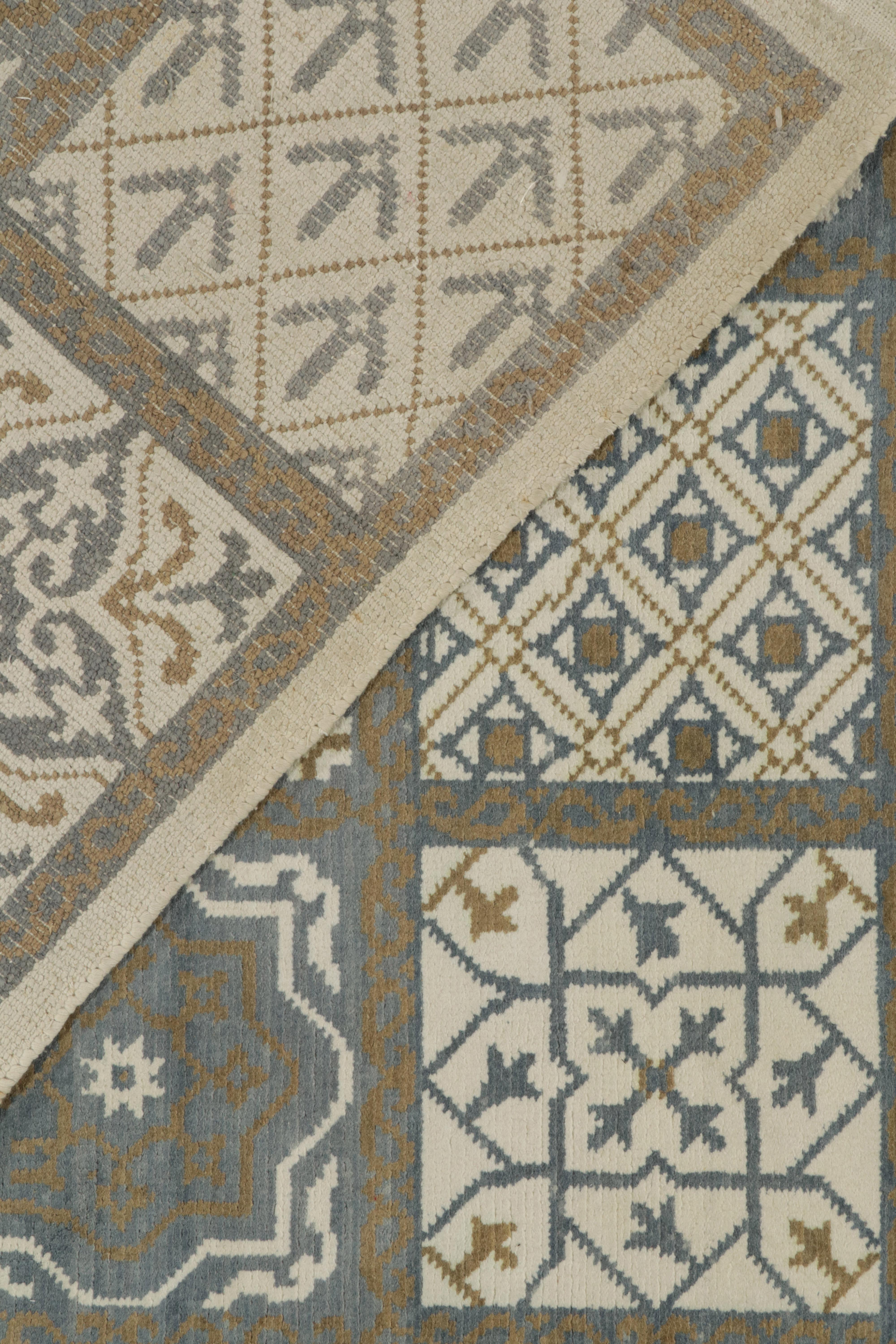 Wool Rug & Kilim’s Moroccan-Inspired Rug in White and Blue Tribal Medallions For Sale