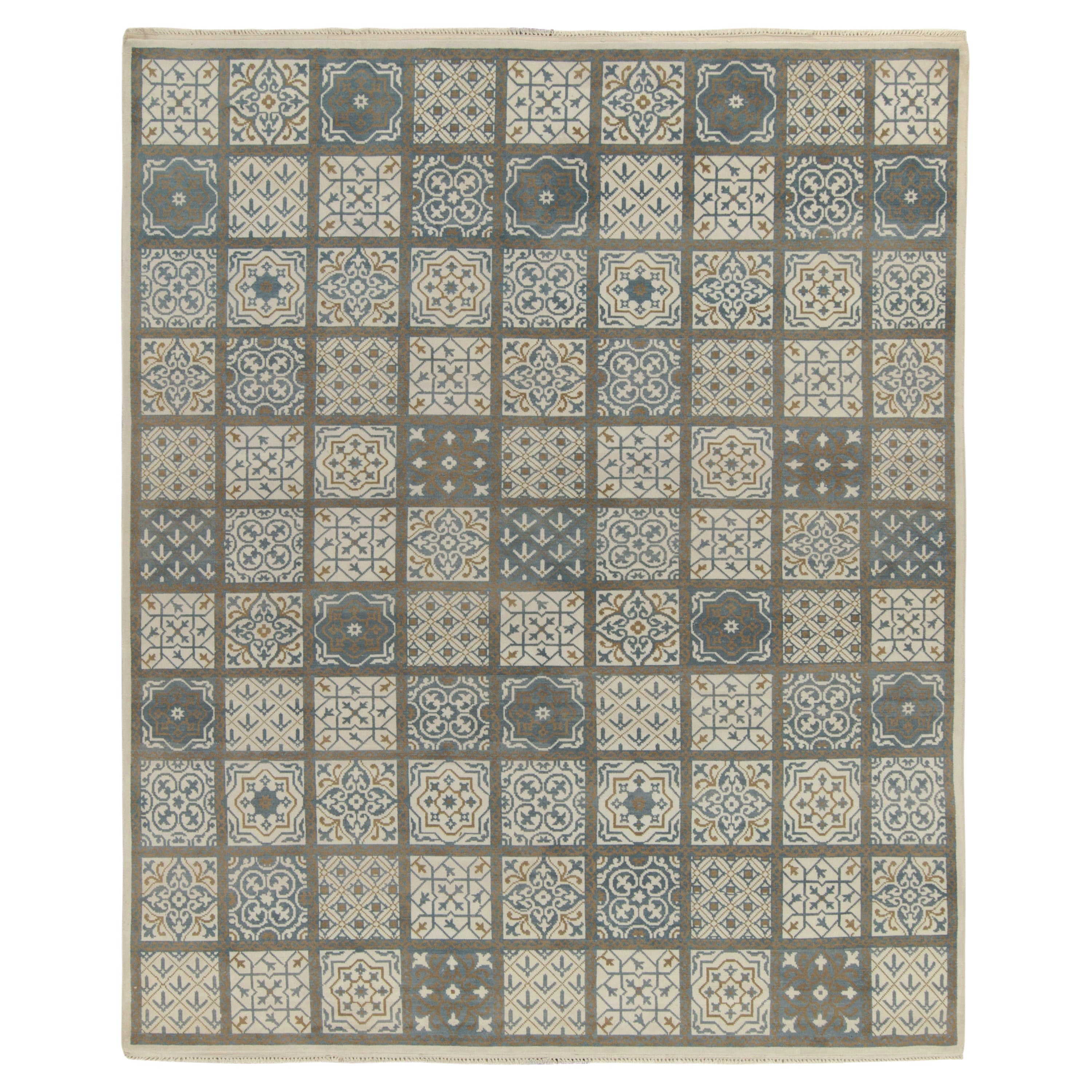 Tapis d'inspiration marocaine de Rug & Kilim avec médaillons tribaux blancs et bleus