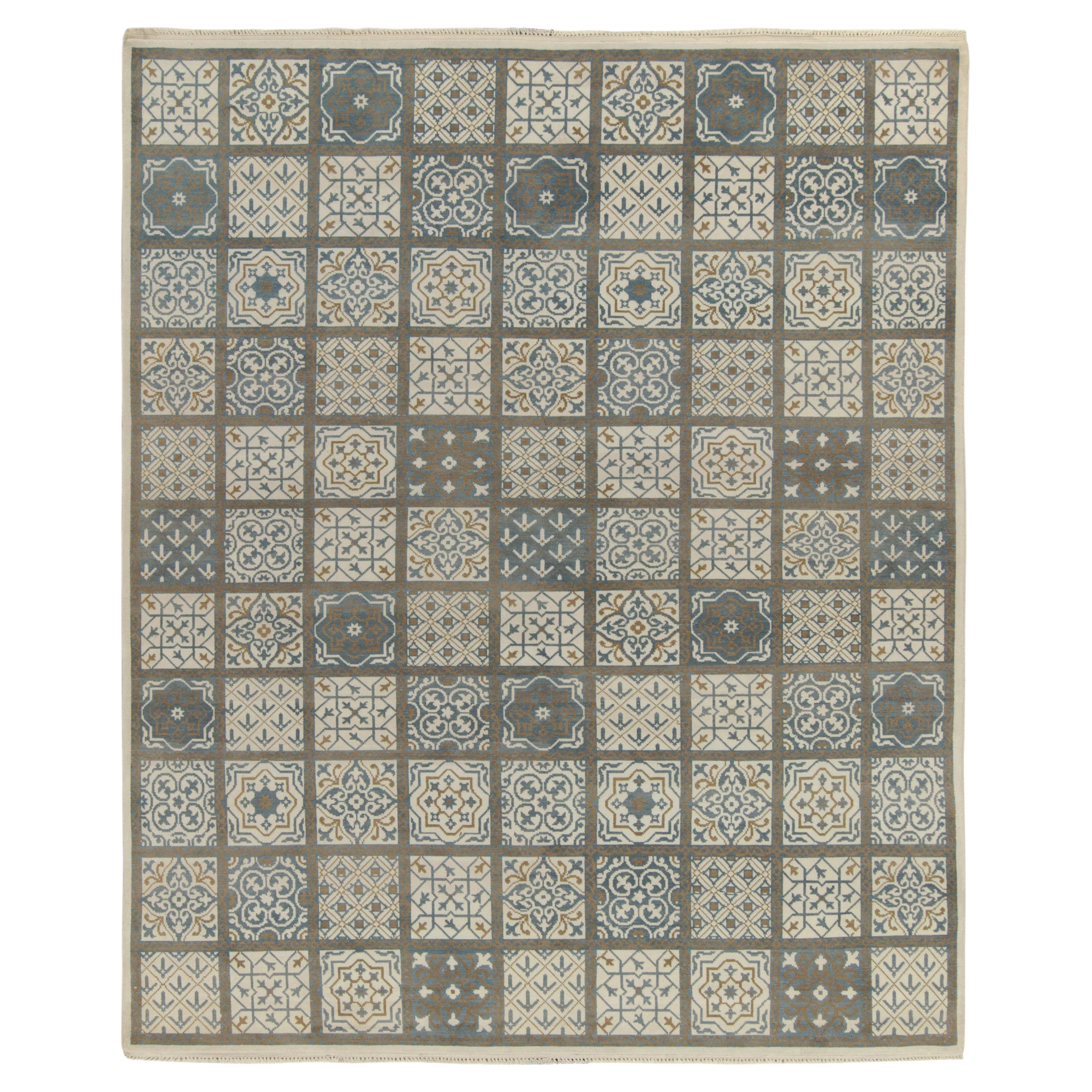 Rug & Kilim’s Moroccan-Inspired Rug in White and Blue Tribal Medallions For Sale