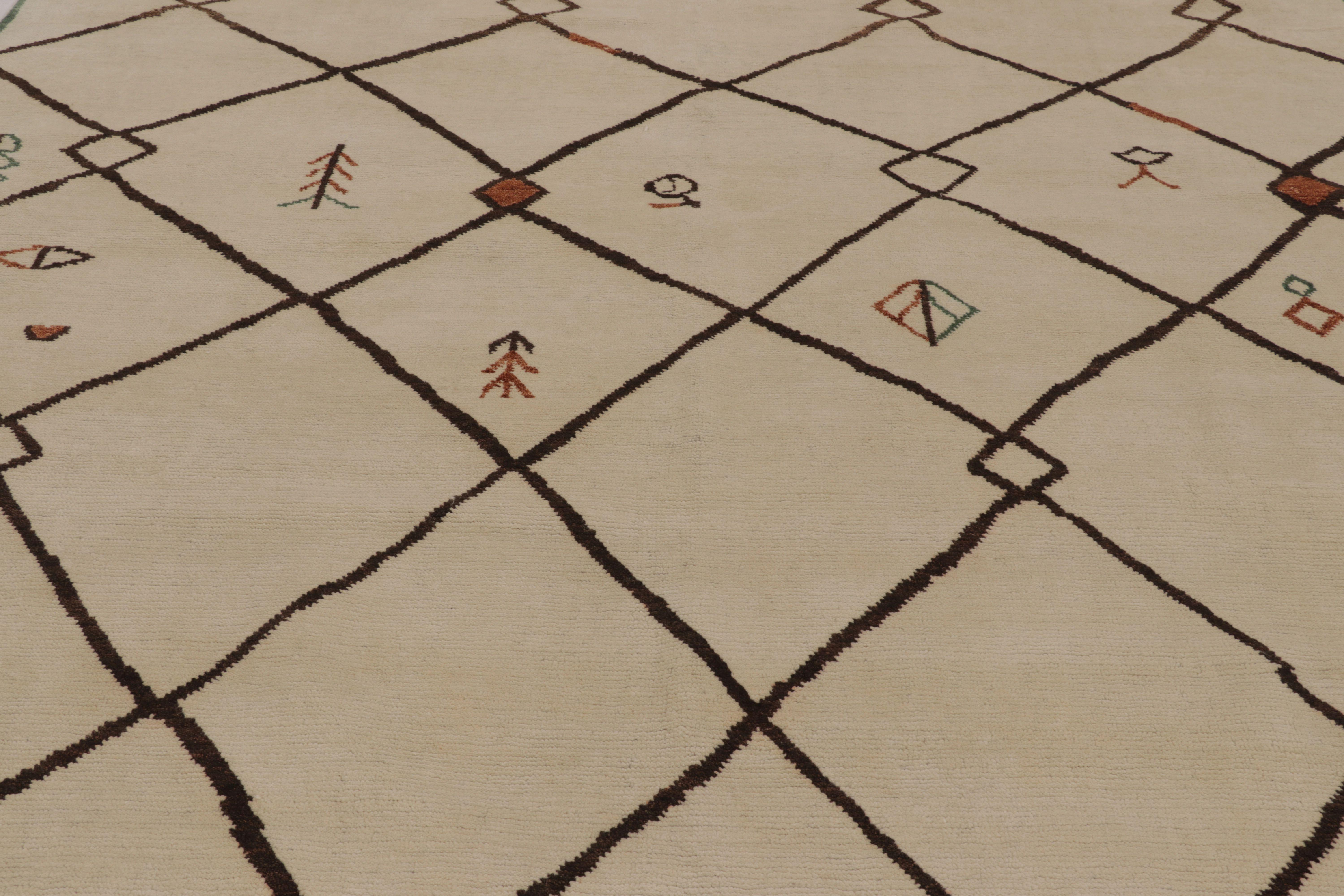 Tribale Rug & Kilim - Tappeto di ispirazione marocchina, avorio e marrone con reticolo tribale in vendita