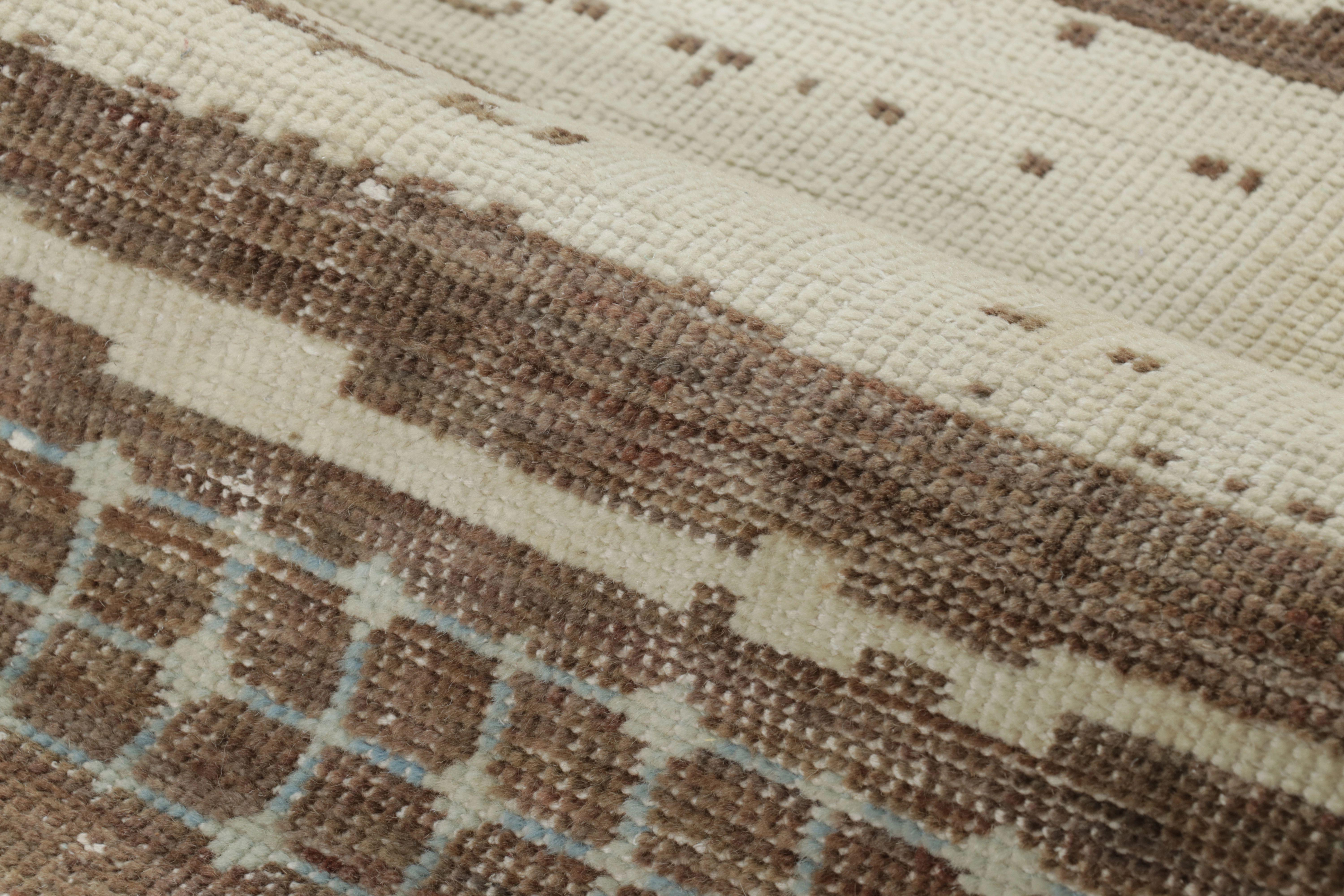 Hand-Knotted Rug & Kilim’s Moroccan-Inspired Square Rug, Brown and Cream Primitivist Geometry For Sale