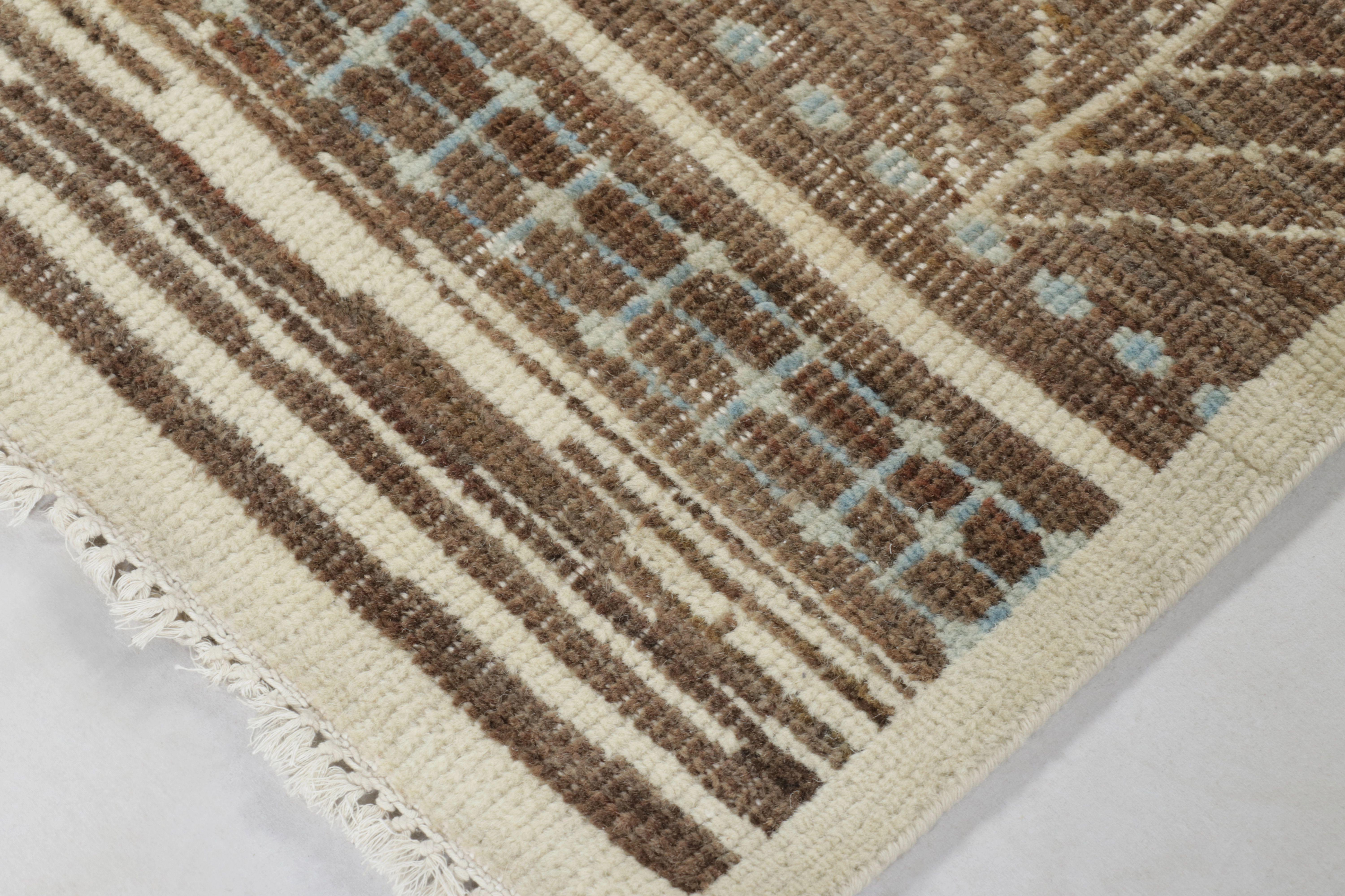 Contemporary Rug & Kilim’s Moroccan-Inspired Square Rug, Brown and Cream Primitivist Geometry For Sale