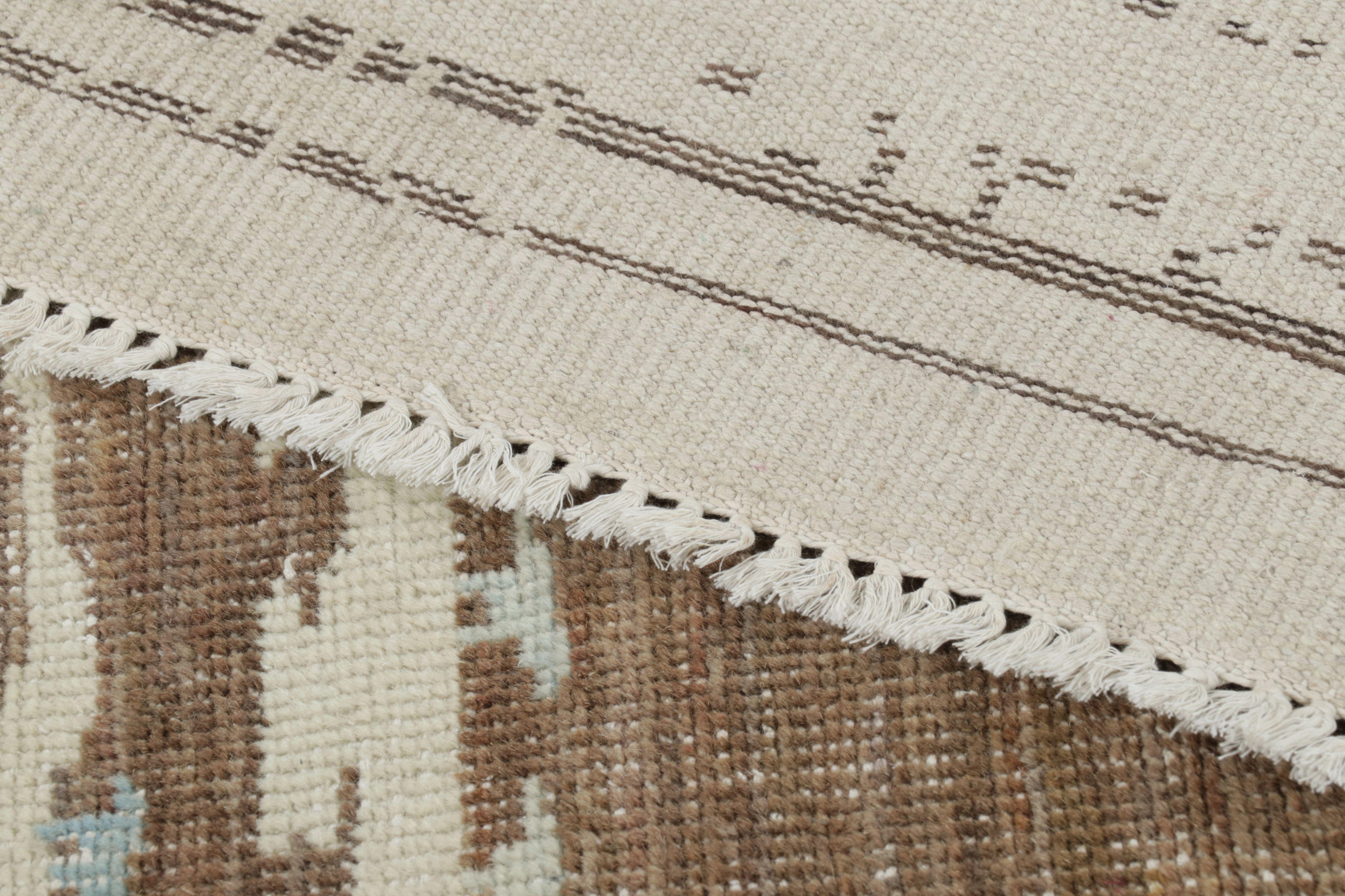 Wool Rug & Kilim’s Moroccan-Inspired Square Rug, Brown and Cream Primitivist Geometry For Sale