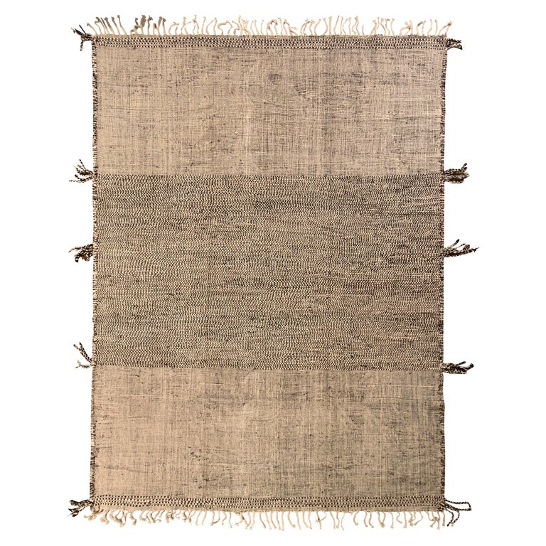 Rug and Kilim’s Moroccan Kilim Rug in White and Black Striped Pattern