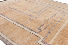 Rug & Kilim’s Moroccan Rug in Beige-Brown and Blue Art Deco Geometric Patterns