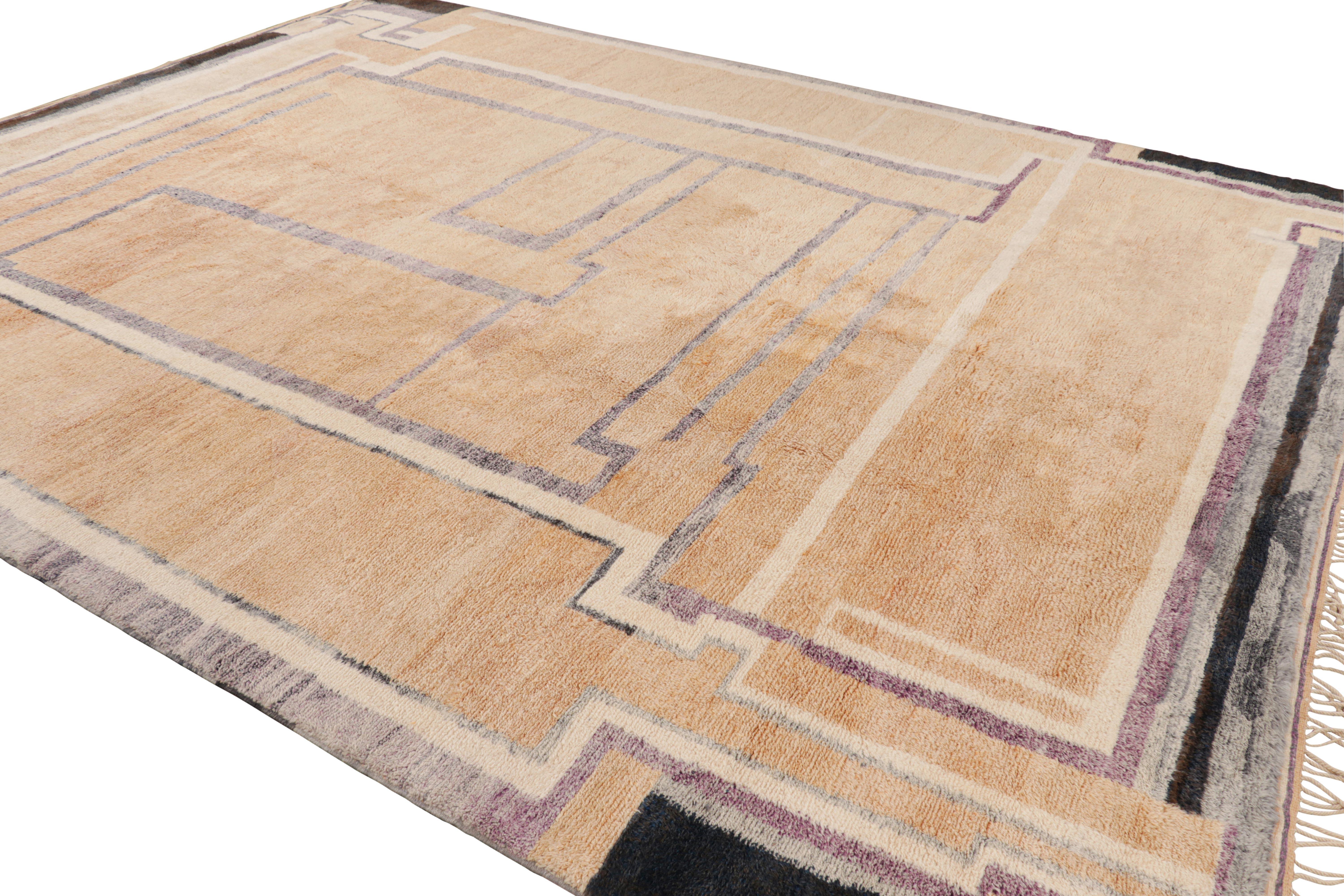 Marokkanischer Teppich von Rug & Kilim in Beige-Braun und Blau mit geometrischen Art-Déco-Mustern im Zustand „Neu“ im Angebot in Long Island City, NY