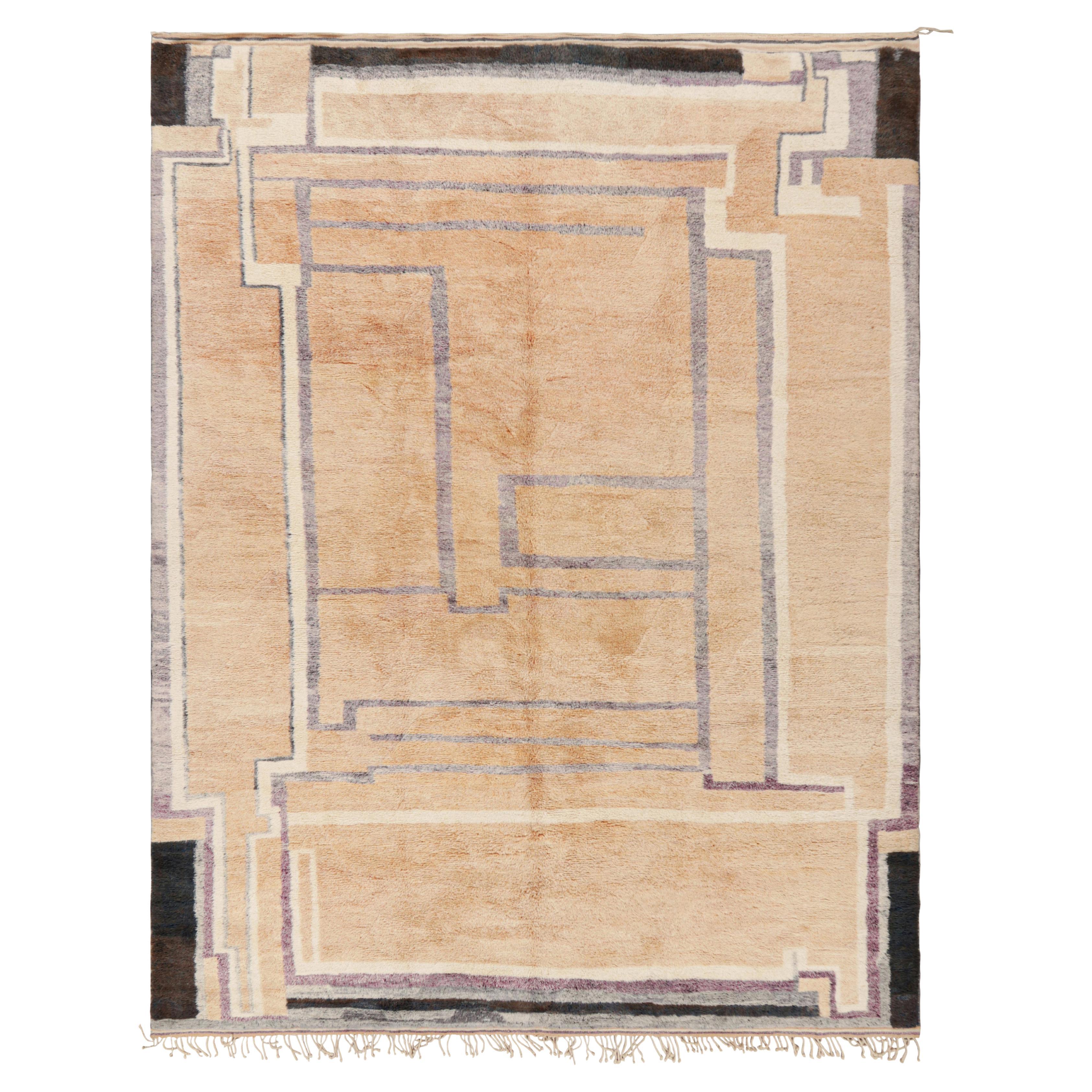 Rug & Kilim’s Moroccan Rug in Beige-Brown and Blue Art Deco Geometric Patterns