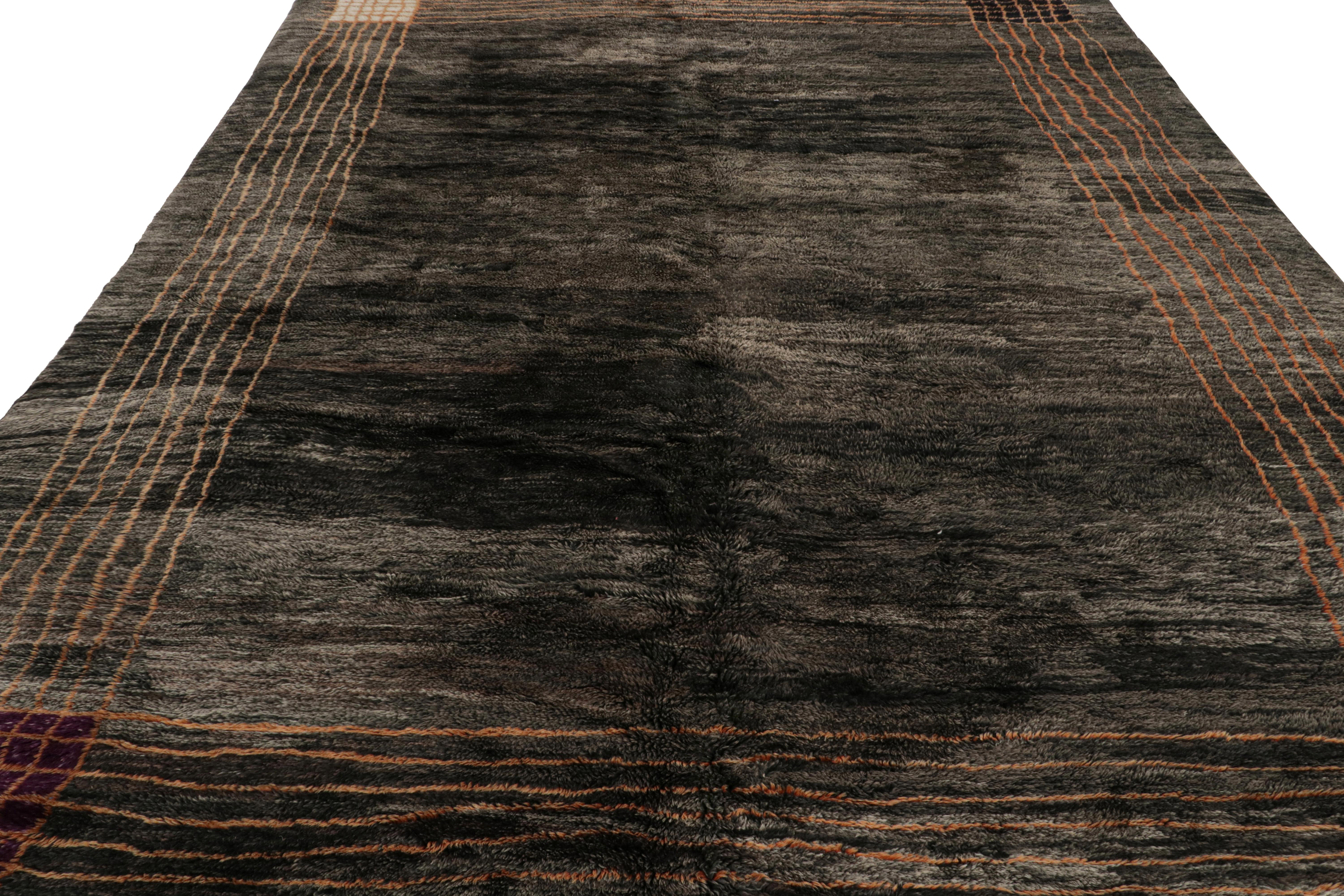 Modern Rug & Kilim’s Moroccan Rug in Black with Orange Art Deco Style For Sale