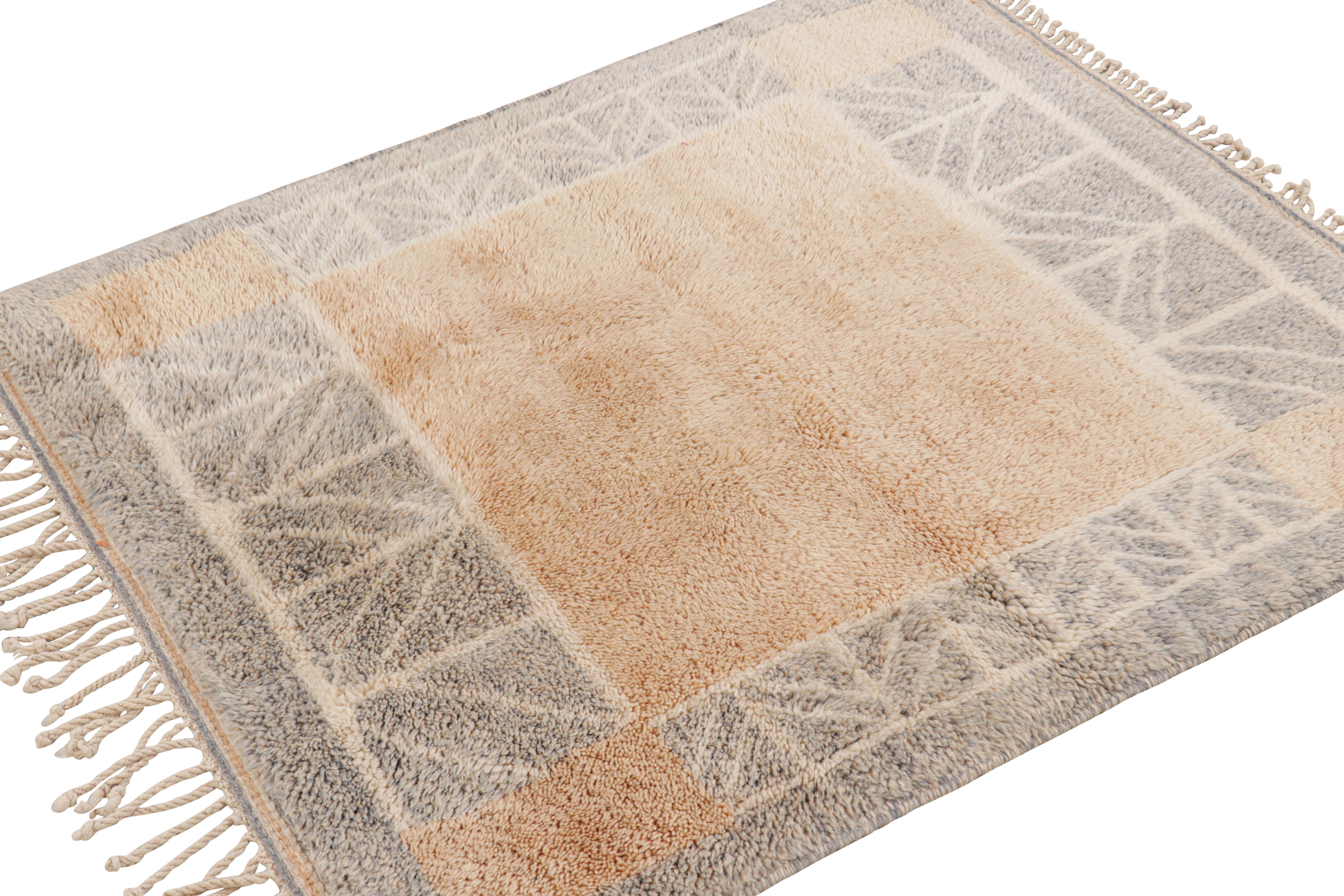 Annodato a mano Tappeto marocchino Rug & Kilim con motivi geometrici Art Deco marrone e blu in vendita
