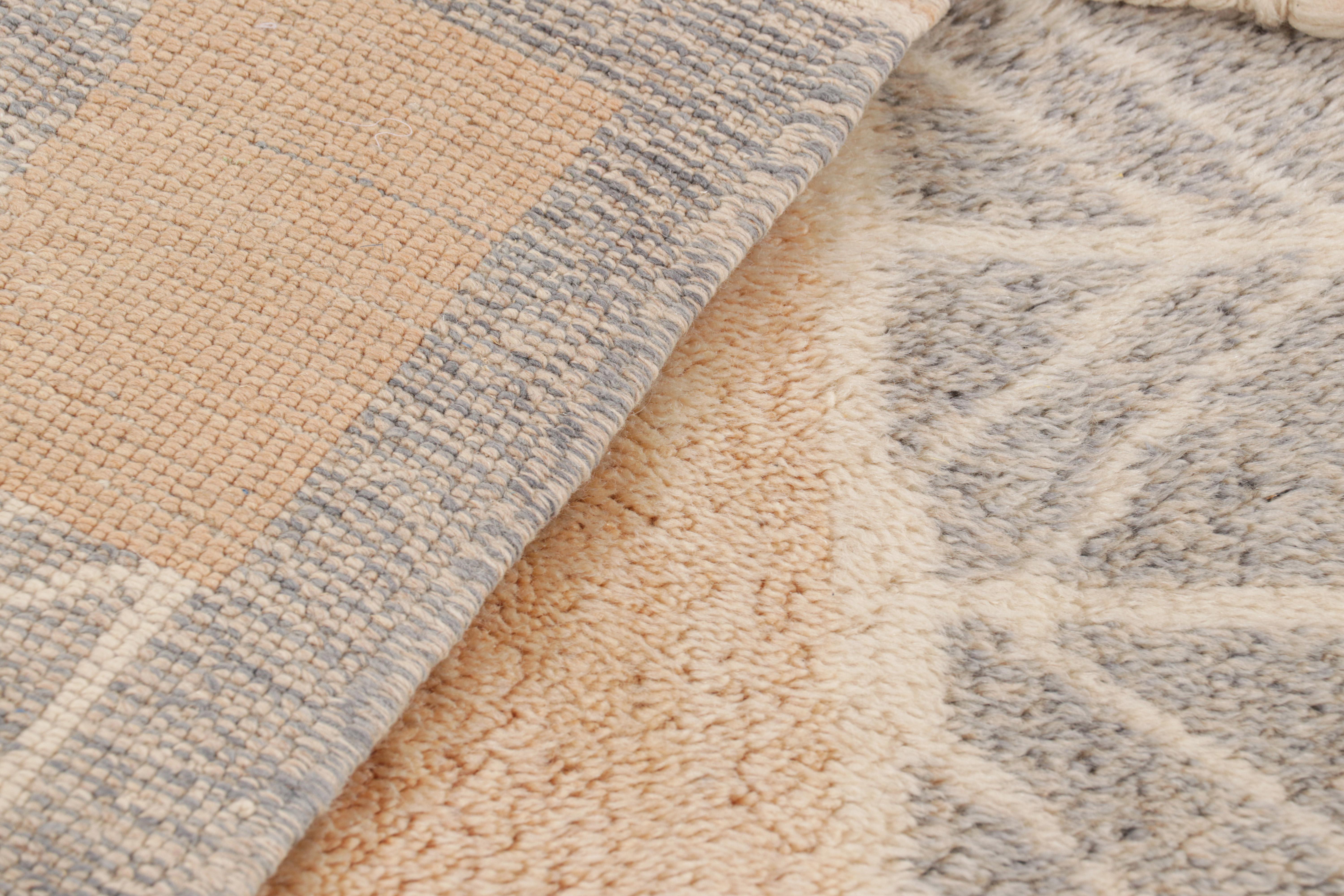 Lana Tappeto marocchino Rug & Kilim con motivi geometrici Art Deco marrone e blu in vendita