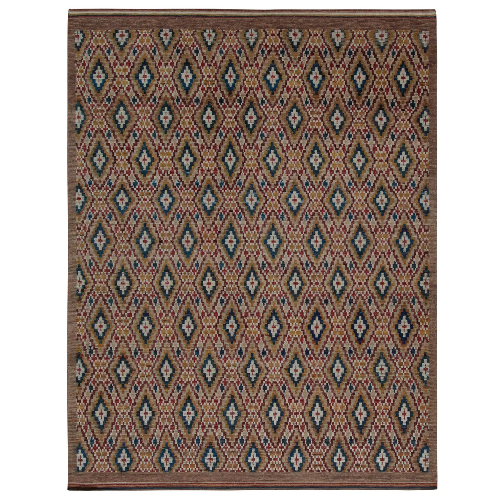Marokkanischer Teppich von Rug & Kilim mit braunen, roten und blauen Rautenmustern