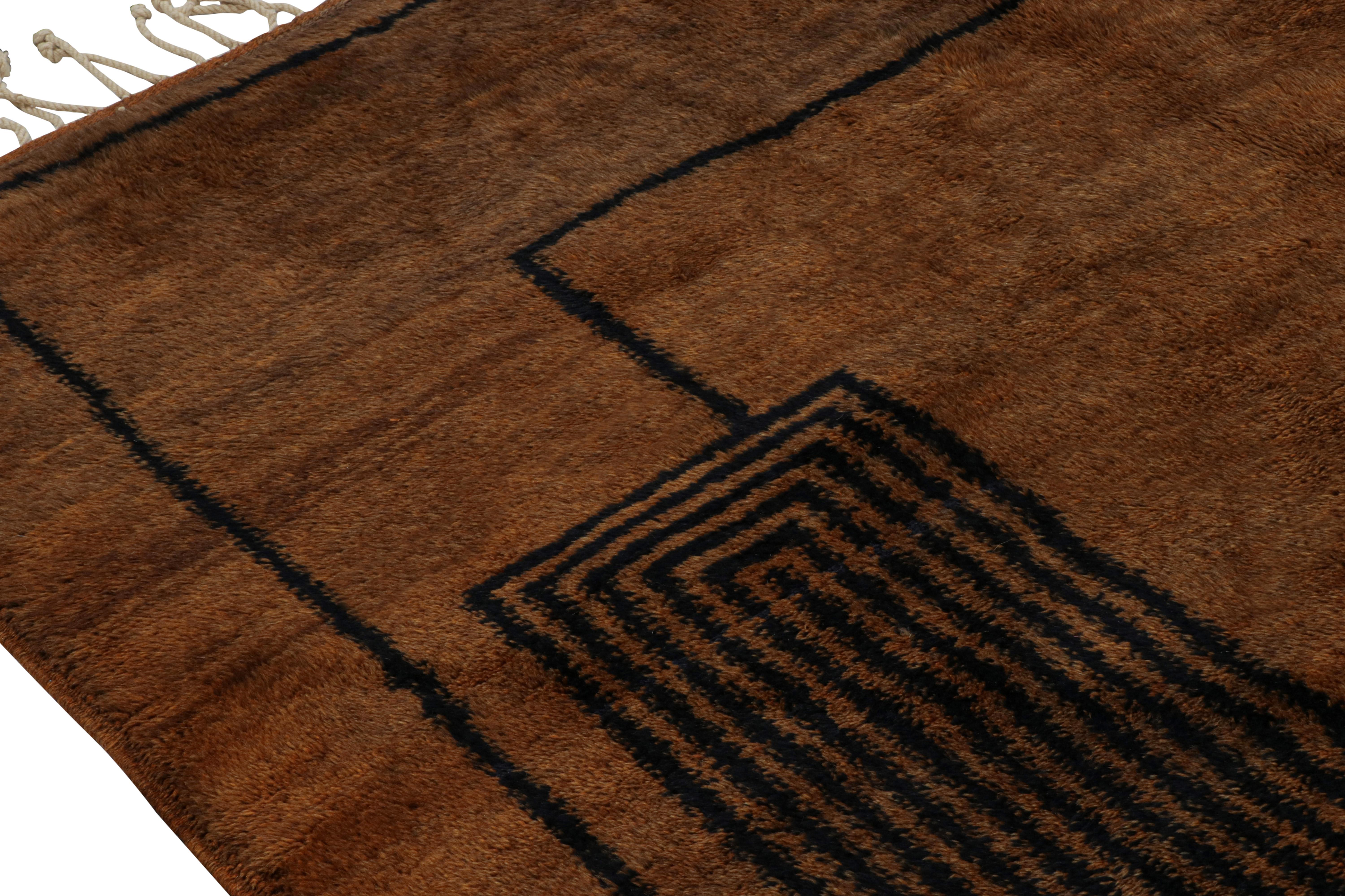 Rug & Kilim’s Moroccan Rug in Brown with Black Art Deco style Geometric Pattern In New Condition For Sale In Long Island City, NY