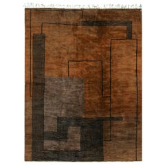 Rug & Kilim's Moroccan Rug in Brown with Black Art Deco style Geometric Pattern (tapis marocain en brun avec motif géométrique noir de style art déco)