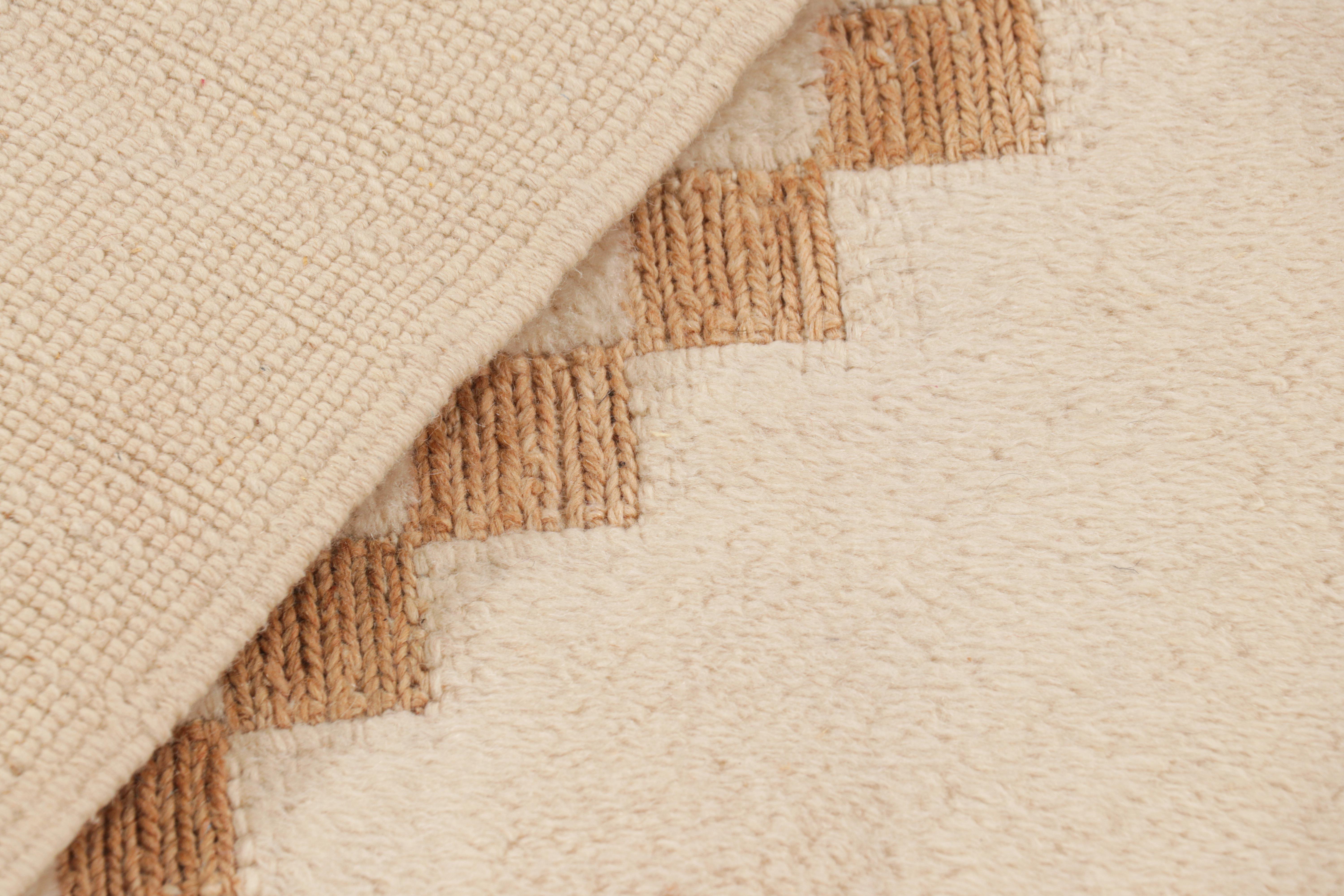 Wool Rug & Kilim’s Moroccan Rug in Cream and Beige-Brown with Diamond Medallion For Sale