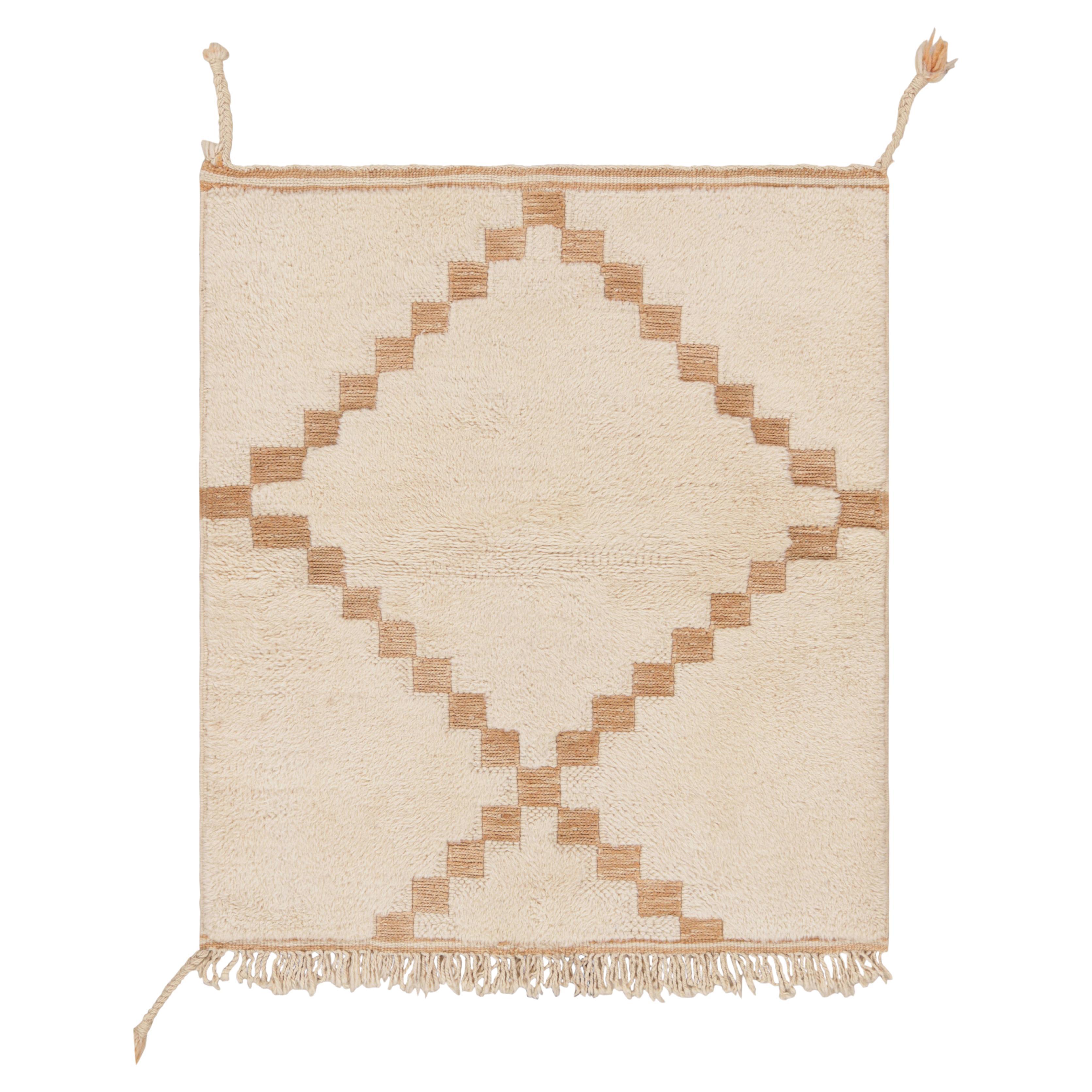 Rug & Kilim’s Moroccan Rug in Cream and Beige-Brown with Diamond Medallion