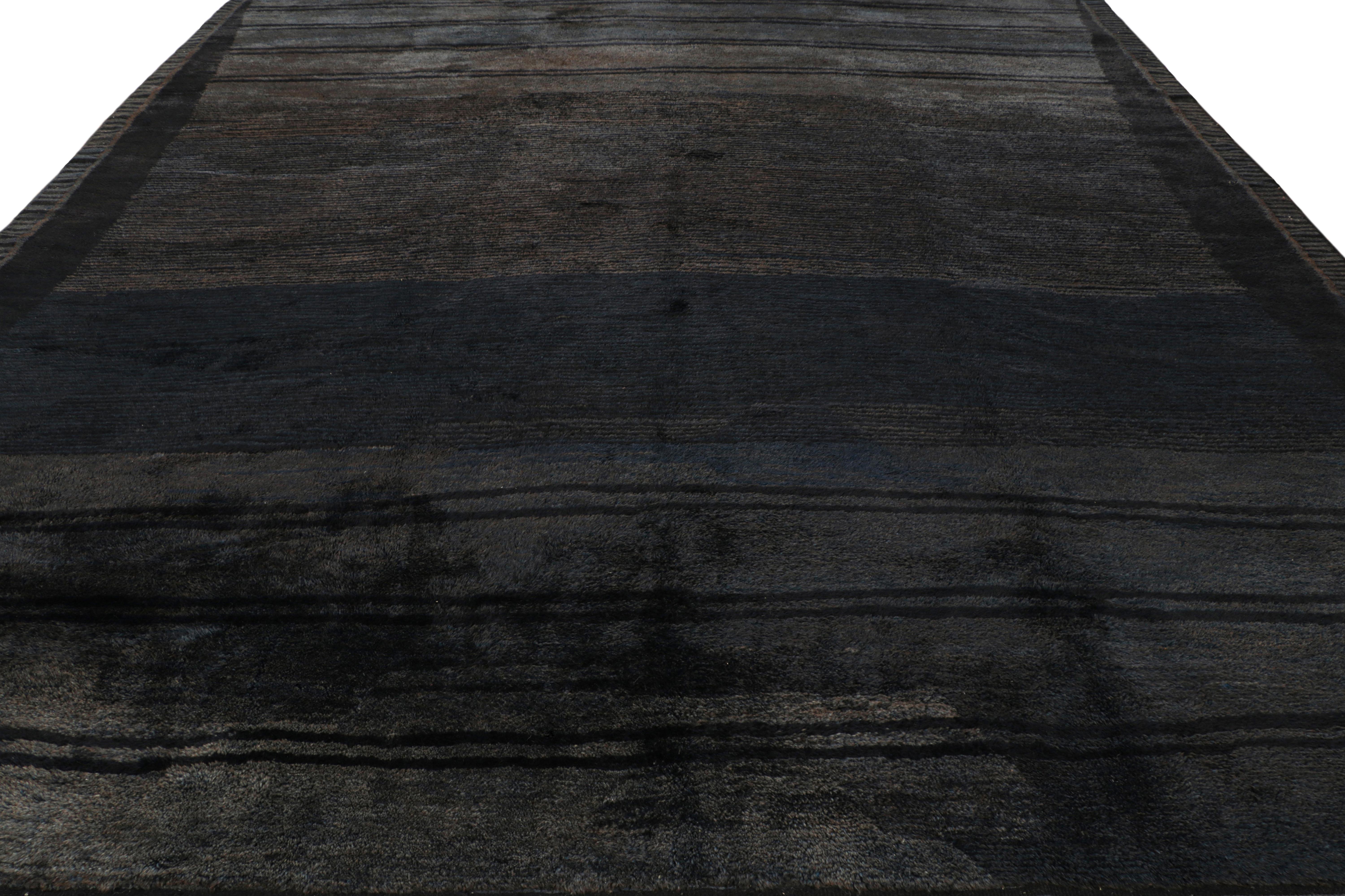 Hand-Knotted Rug & Kilim’s Moroccan Rug in Grisaille Blue, Gray and Black Stripes For Sale