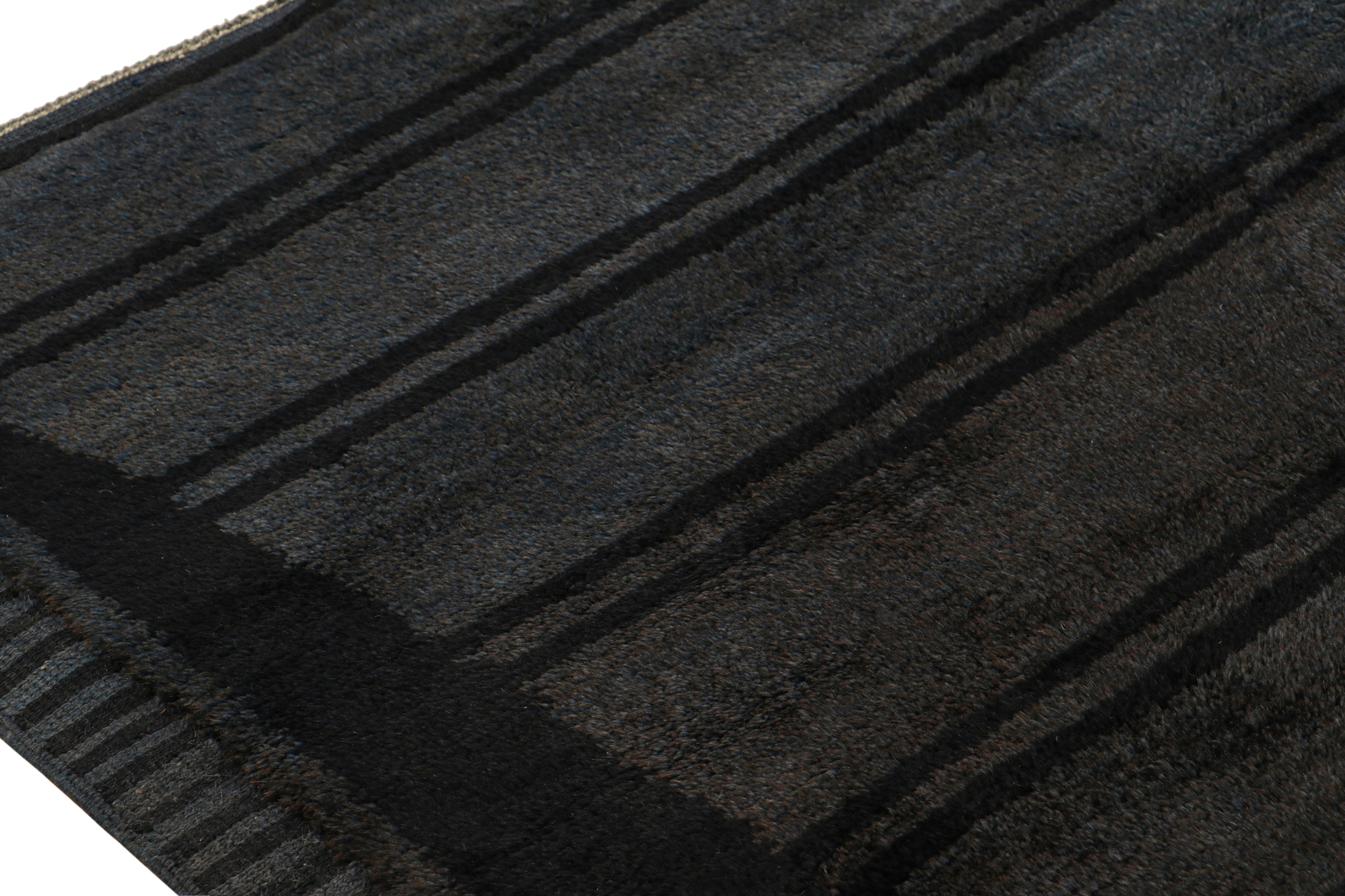 Contemporary Rug & Kilim’s Moroccan Rug in Grisaille Blue, Gray and Black Stripes For Sale