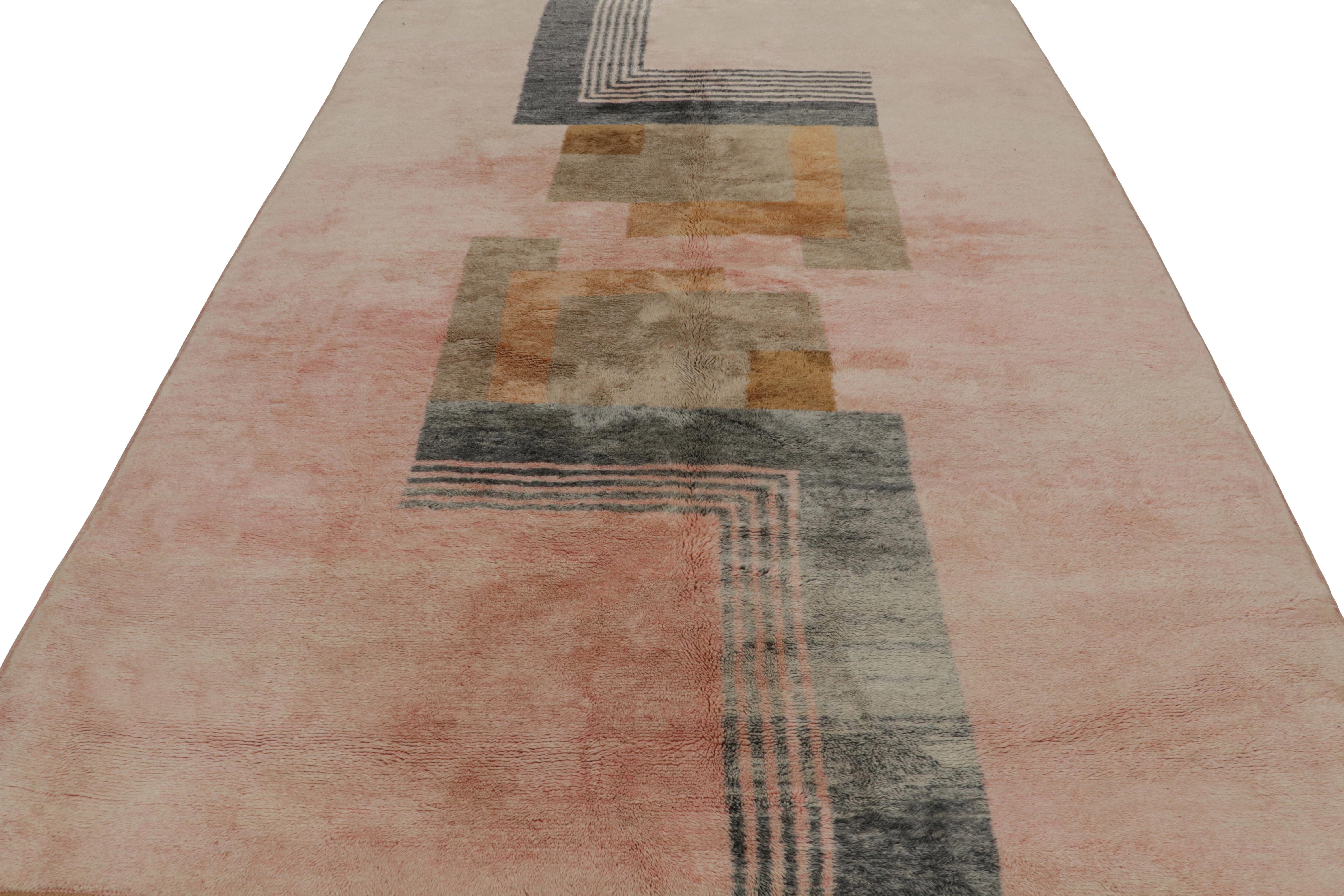 Modern Rug & Kilim’s Moroccan Rug in Pink with Art Deco style Geometric Patterns For Sale