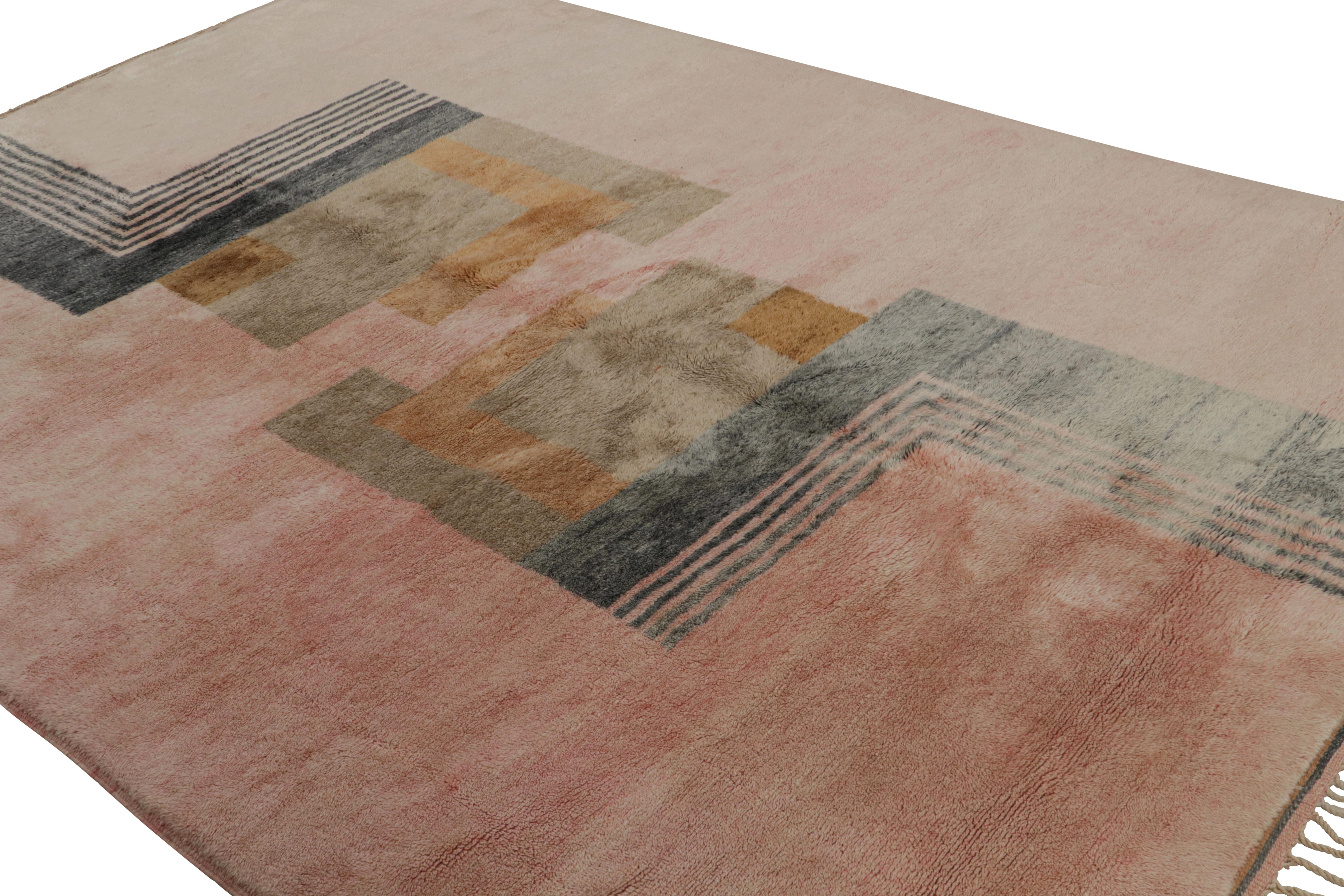 Hand-Knotted Rug & Kilim’s Moroccan Rug in Pink with Art Deco style Geometric Patterns For Sale