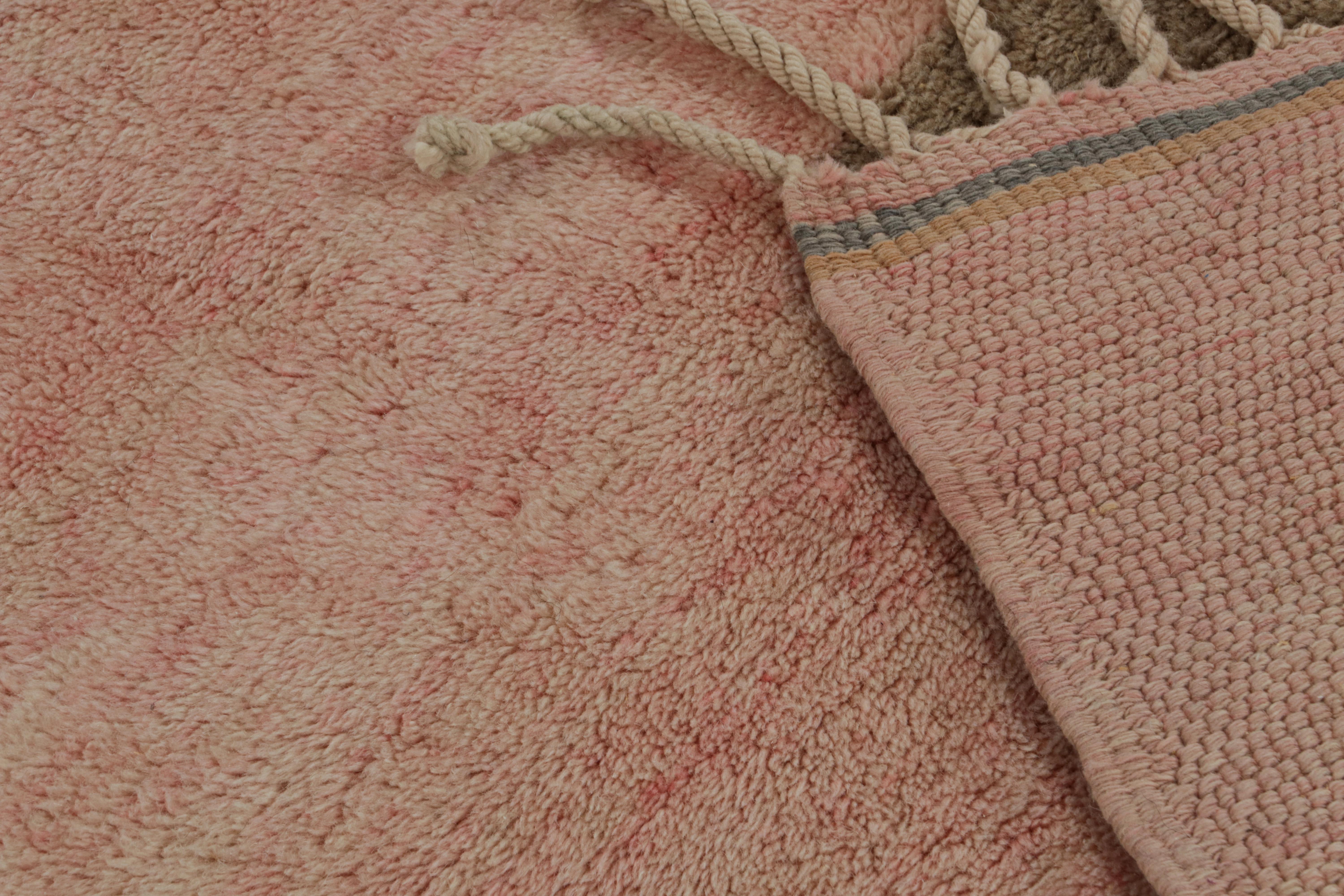 Wool Rug & Kilim’s Moroccan Rug in Pink with Art Deco style Geometric Patterns For Sale