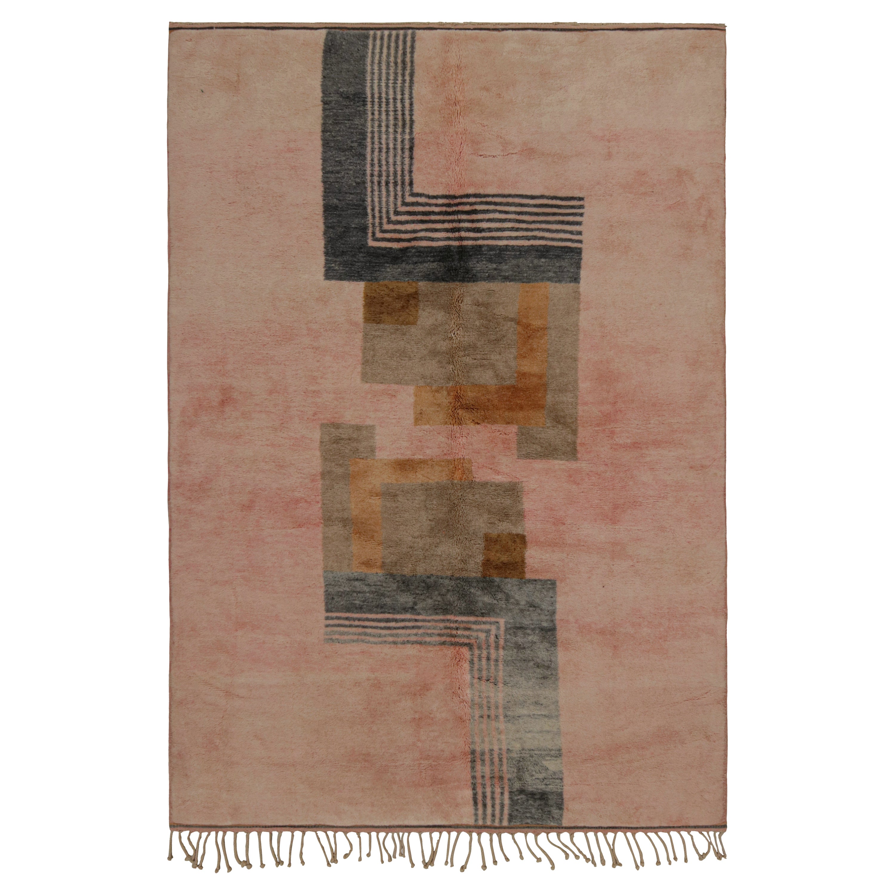 Rug & Kilim’s Moroccan Rug in Pink with Art Deco style Geometric Patterns For Sale
