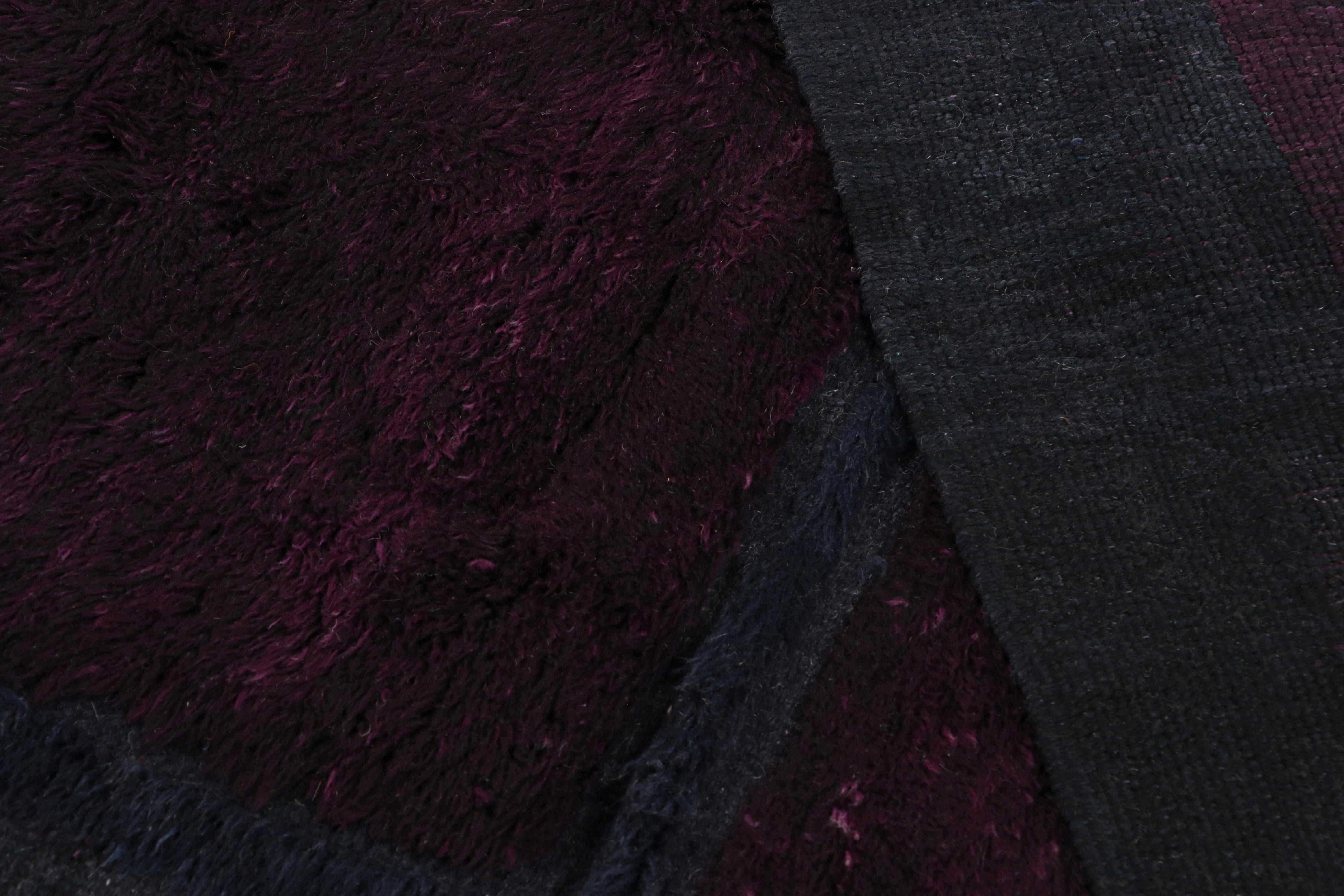 Wool Rug & Kilim’s Moroccan Rug in Purple and Blue with High-Low Geometric Pattern For Sale