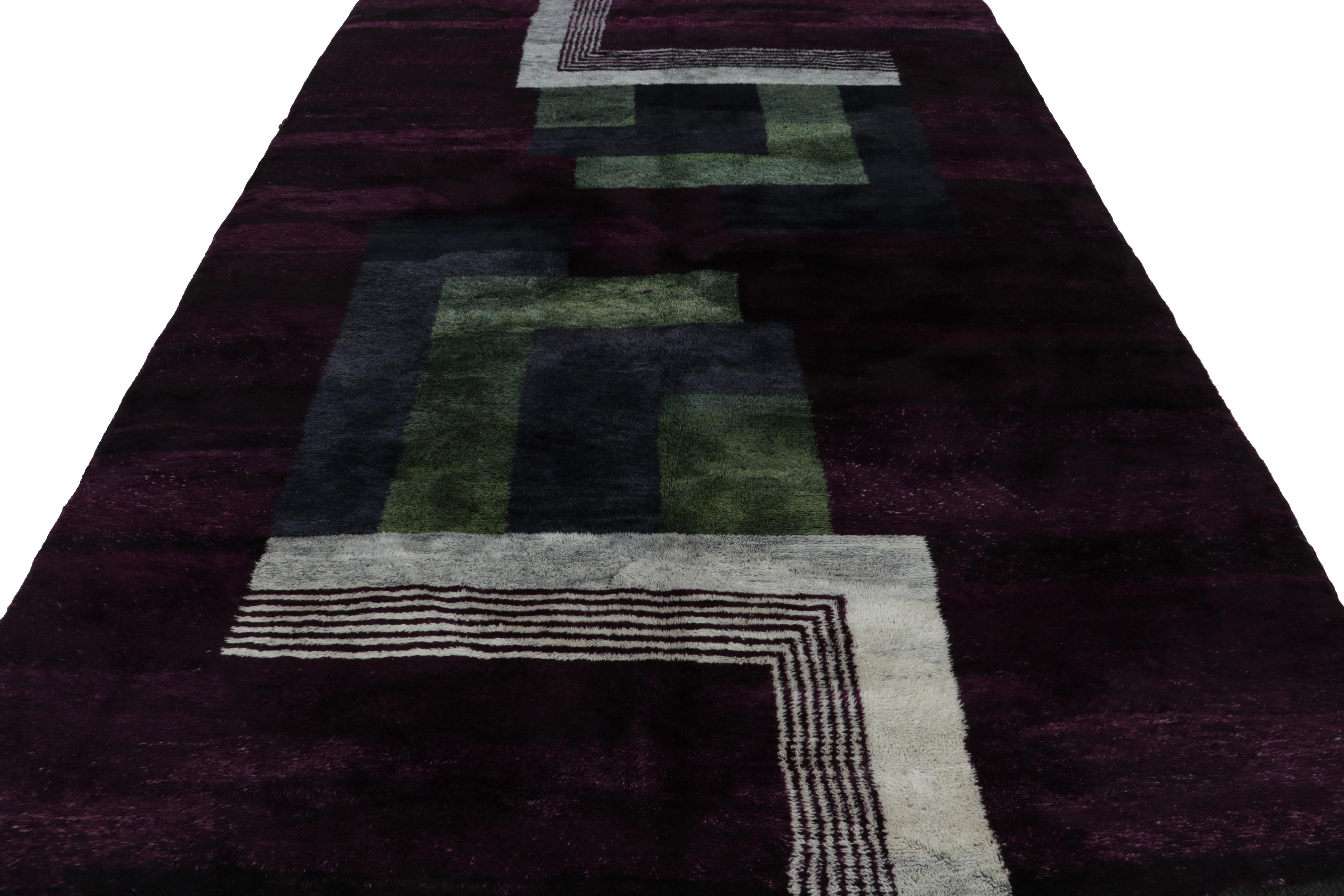 Modern Rug & Kilim’s Moroccan Rug in Purple with Art Deco style Geometric Patterns For Sale
