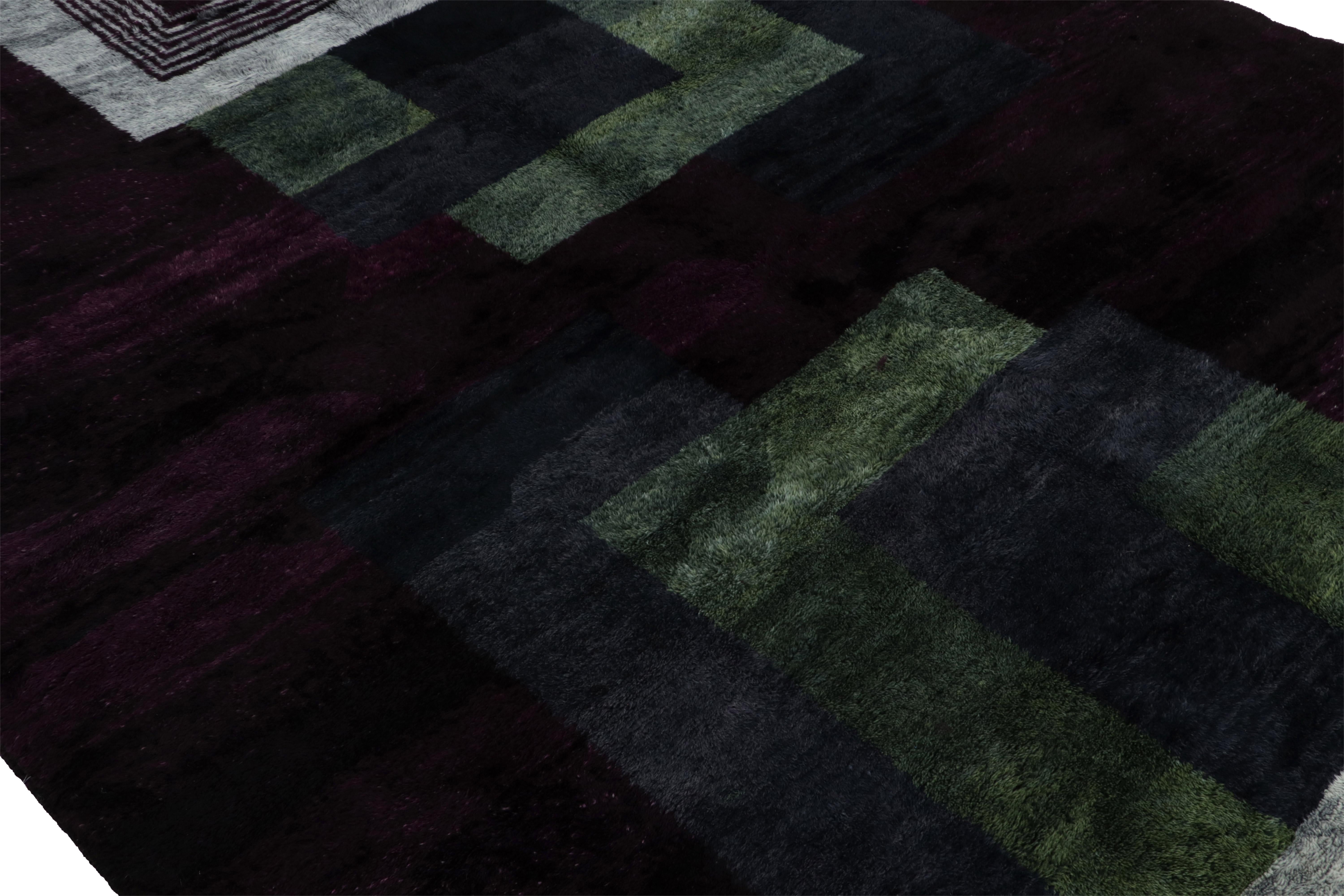 Hand-Knotted Rug & Kilim’s Moroccan Rug in Purple with Art Deco style Geometric Patterns For Sale
