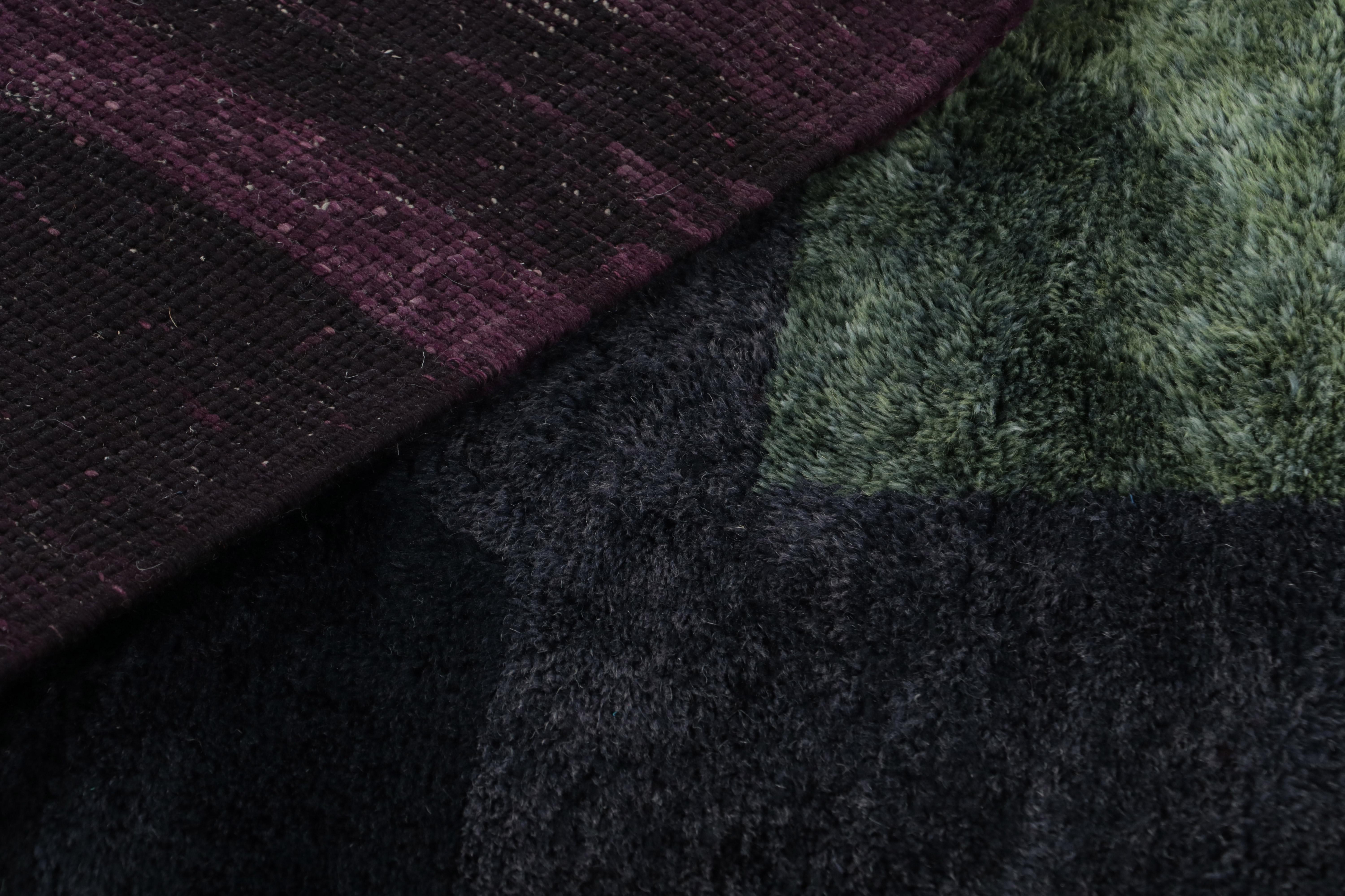 Wool Rug & Kilim’s Moroccan Rug in Purple with Art Deco style Geometric Patterns For Sale