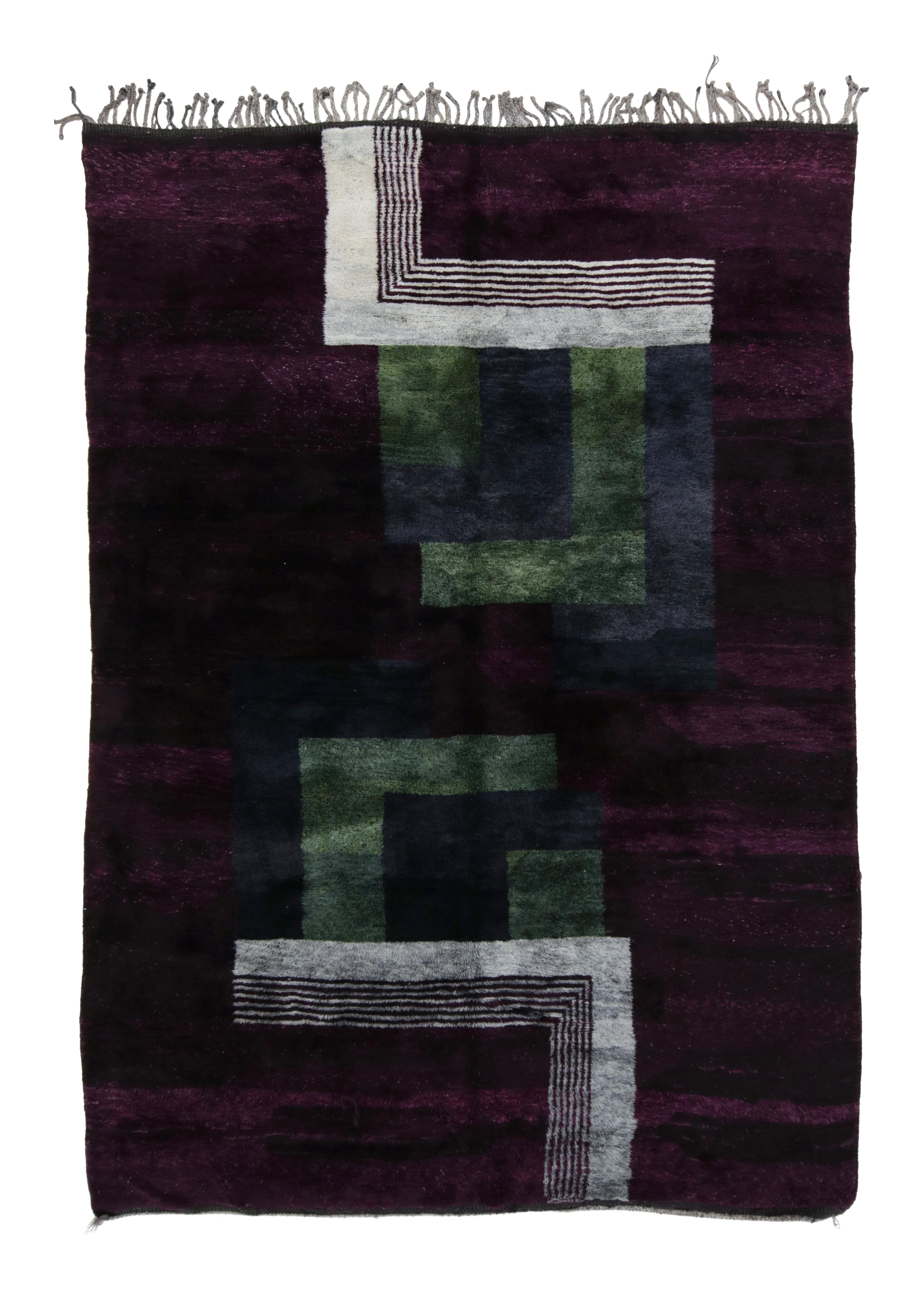 Rug & Kilim’s Moroccan Rug in Purple with Art Deco style Geometric Patterns