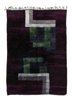Rug & Kilim’s Moroccan Rug in Purple with Art Deco style Geometric Patterns