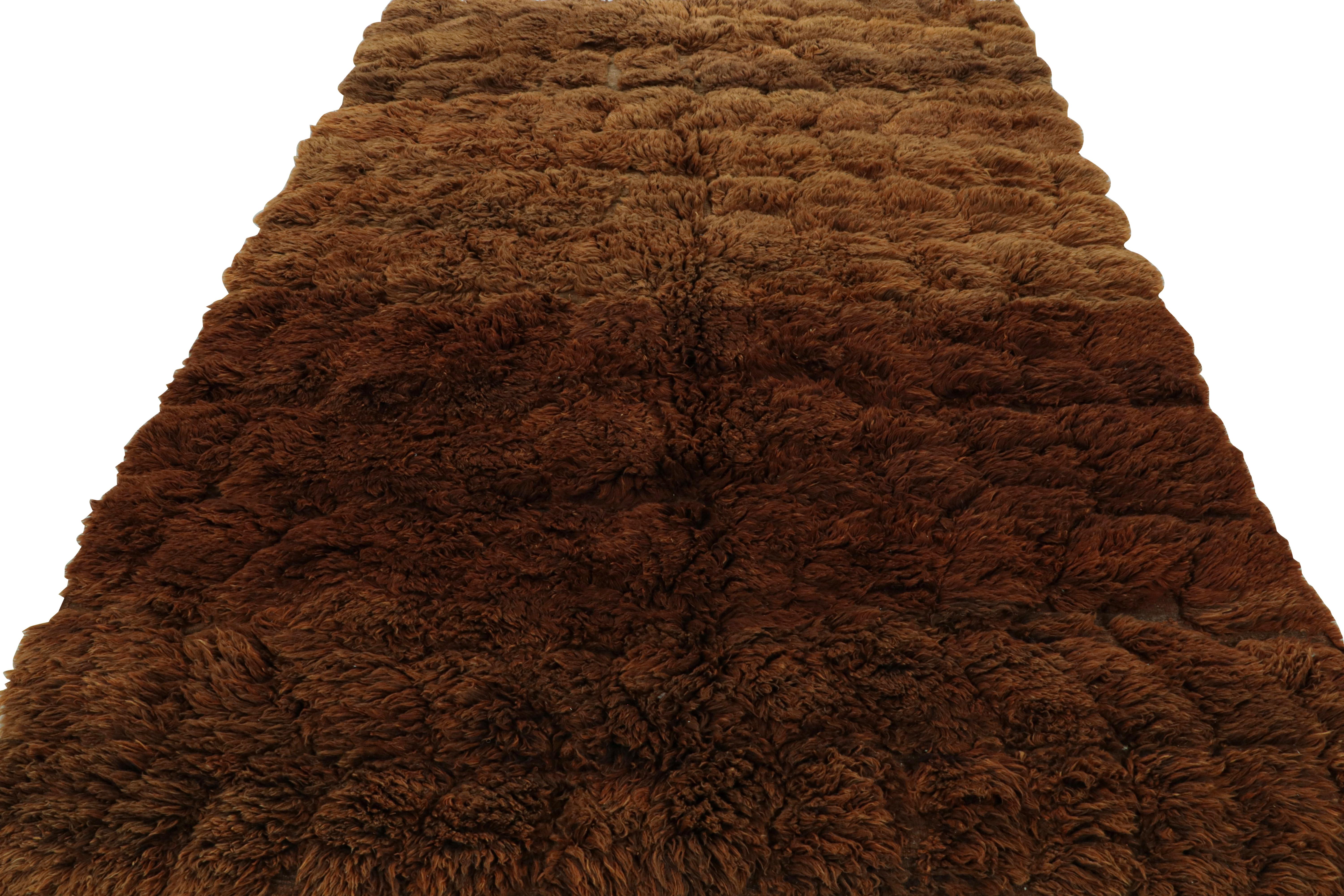 Modern Rug & Kilim’s Moroccan Rug in Solid Brown High-Pile Shag For Sale