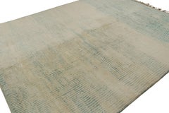 Rug & Kilim’s Moroccan Rug with Beige and Light Blue Stripes in Lush Pile