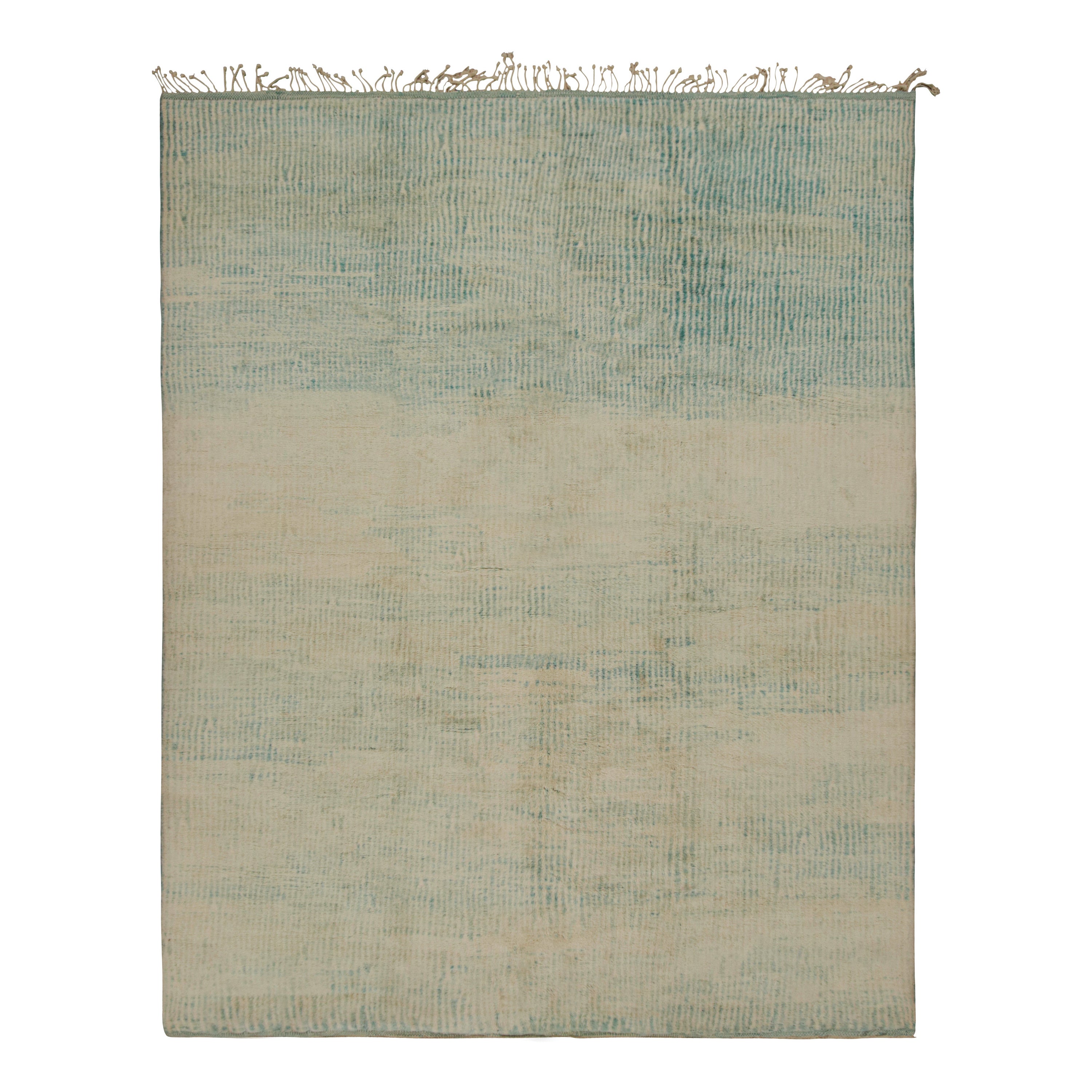 Alfombra marroquí Rug & Kilim con rayas beige y azul claro de pelo exuberante