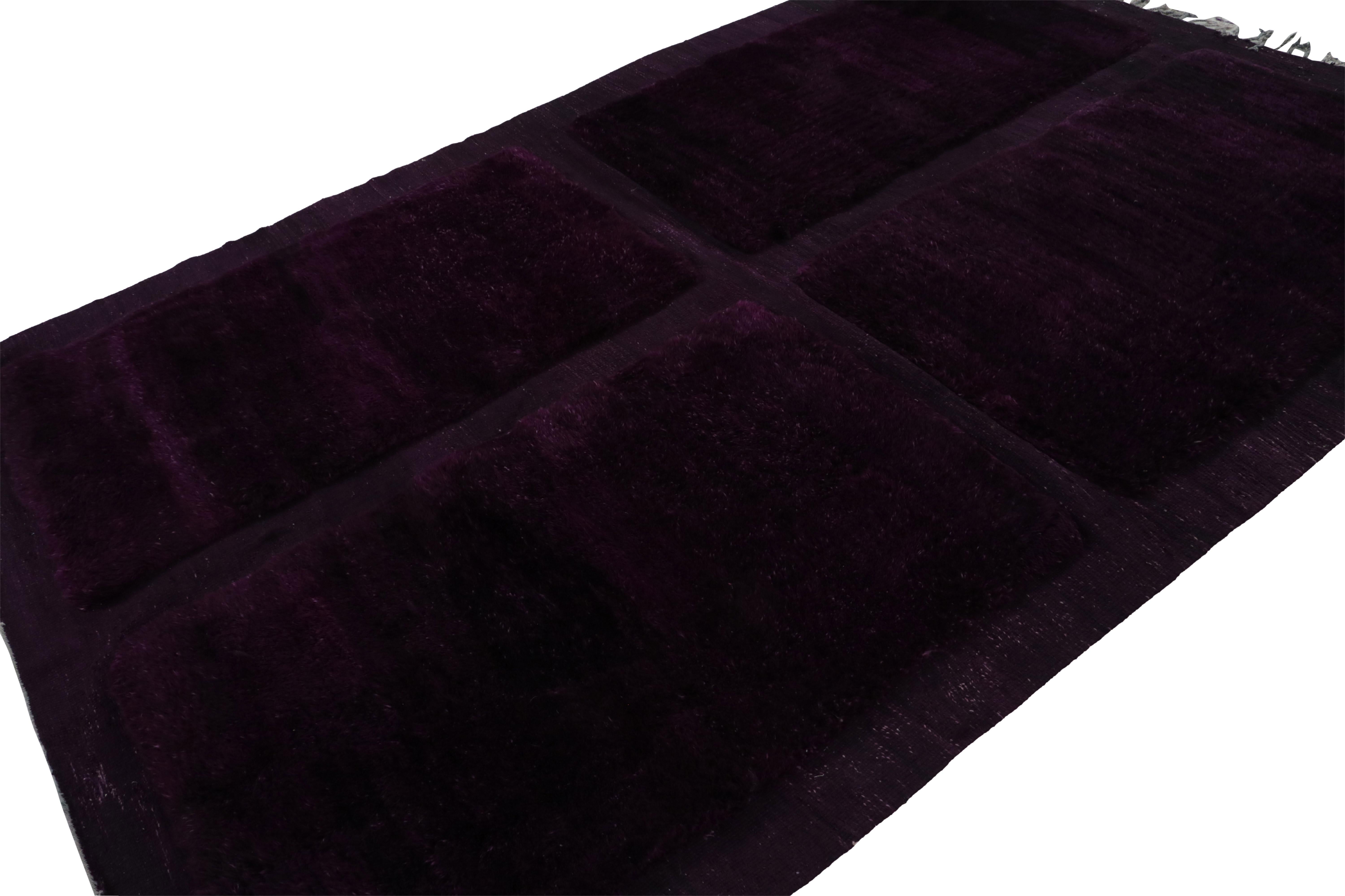 Hand-knotted in wool, this modern 7x10 Moroccan rug by Rug & Kilim represents an exciting new line of modern tribal rugs. Its design explores a unique play of minimalism and primitivist Berber sensibilities in a bold interpretation of both styles.