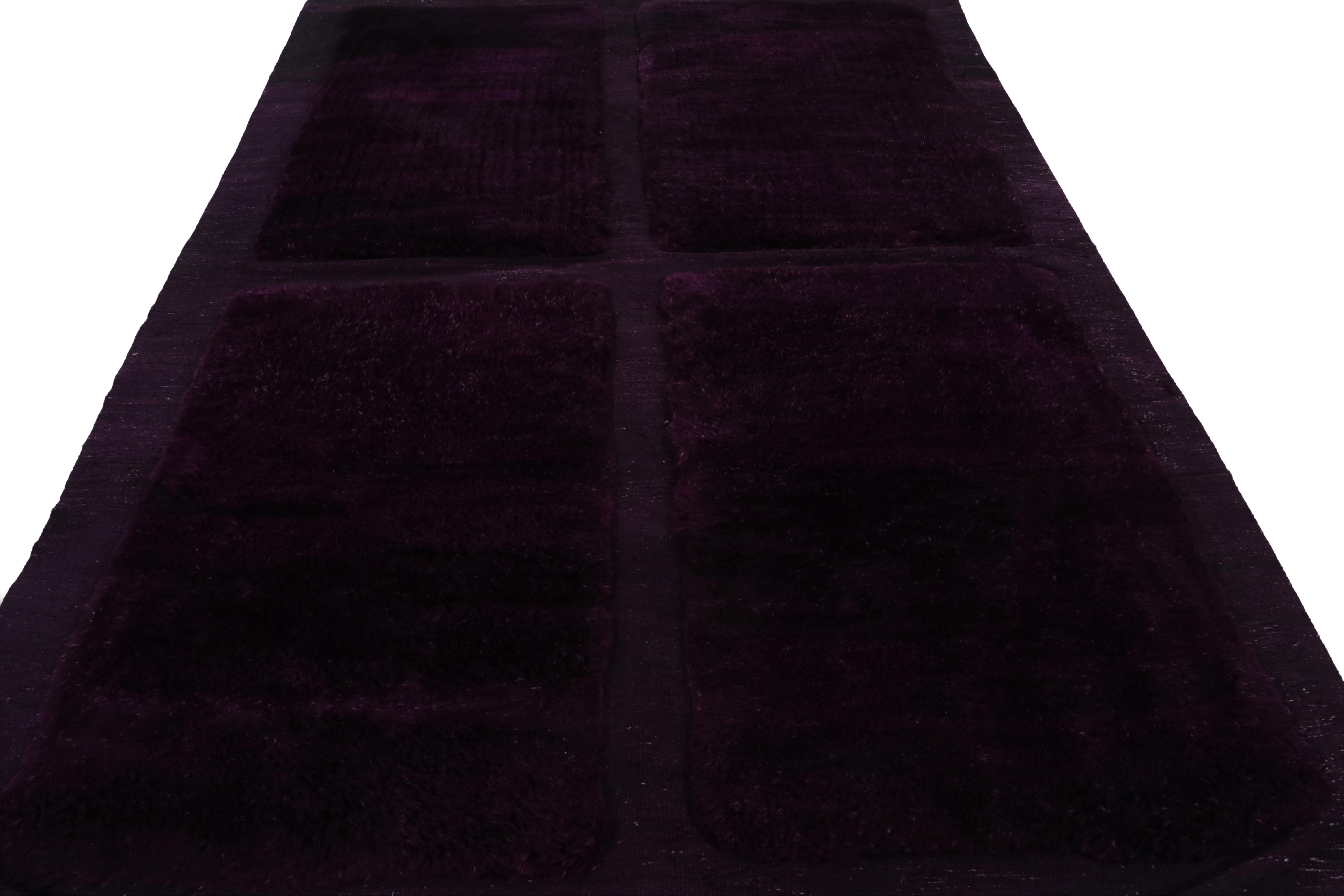 Modern Rug & Kilim’s Moroccan Rug with Purple Geometric Pattern in a High-Low Texture For Sale