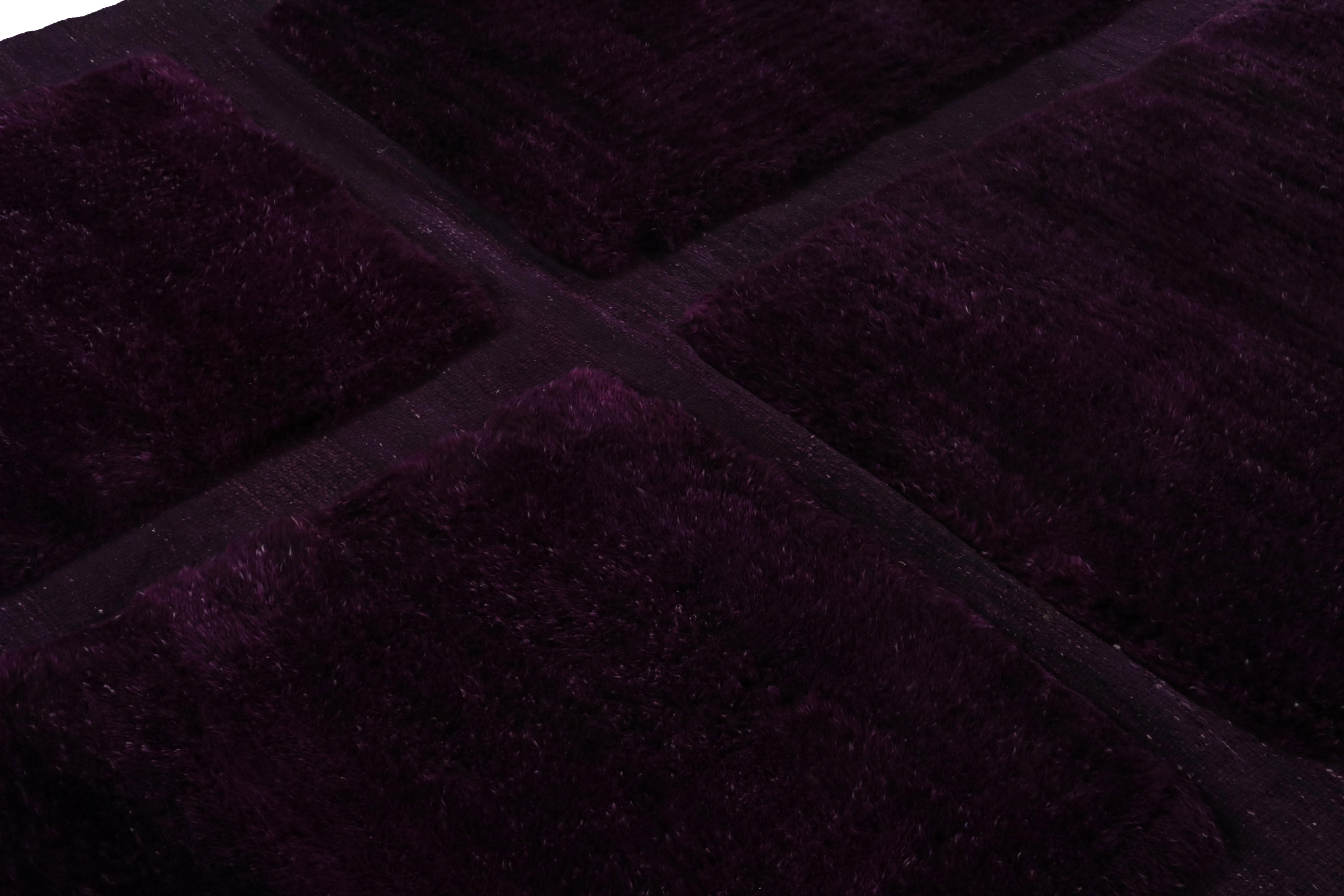 Hand-Knotted Rug & Kilim’s Moroccan Rug with Purple Geometric Pattern in a High-Low Texture For Sale