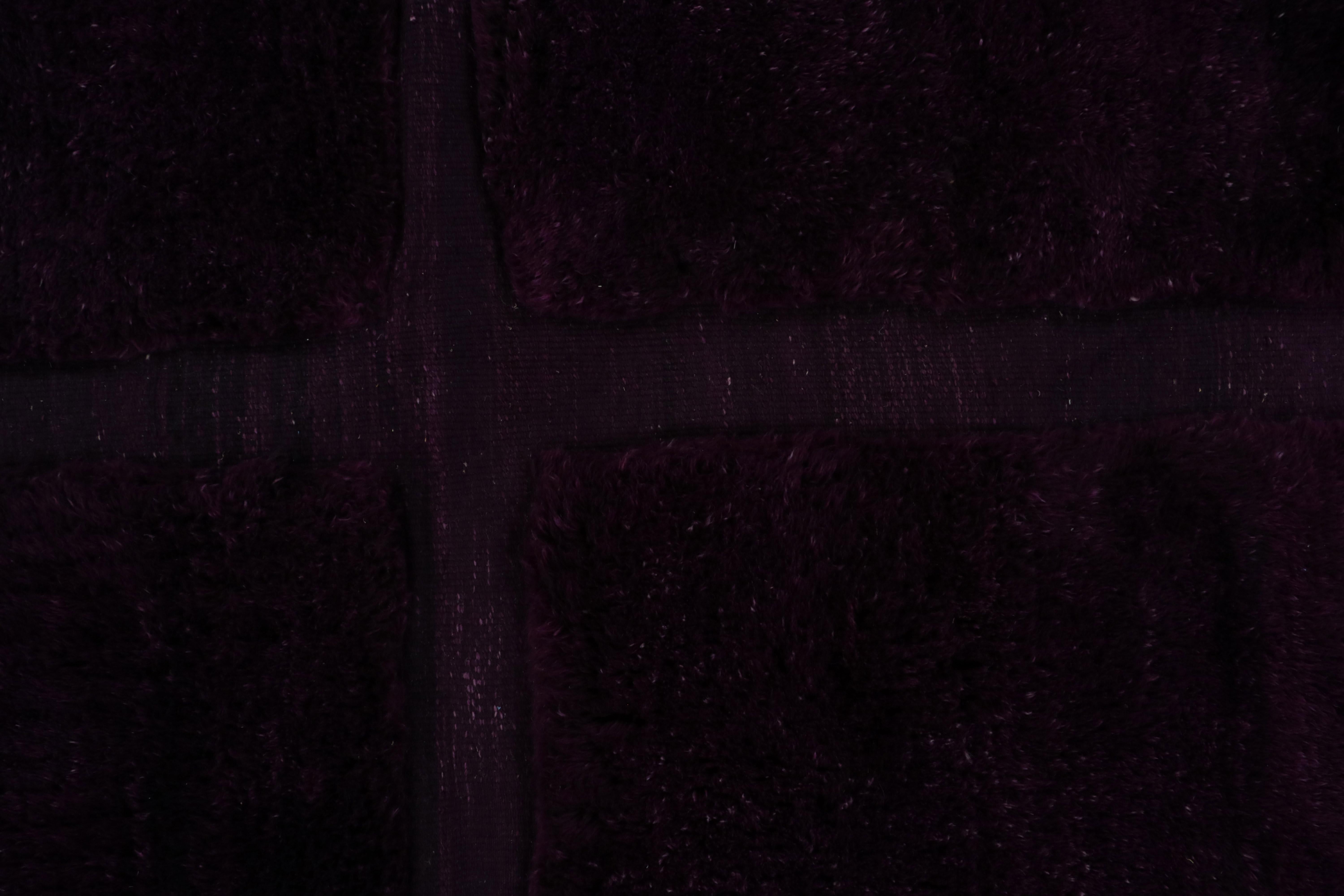 Contemporary Rug & Kilim’s Moroccan Rug with Purple Geometric Pattern in a High-Low Texture For Sale